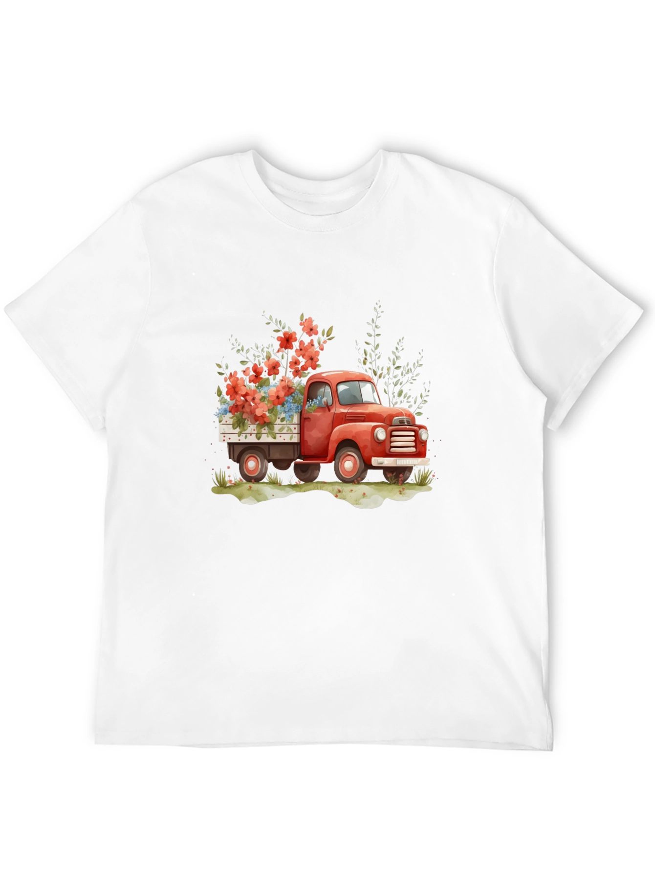 Red Truck with Flowers Graphic Tee