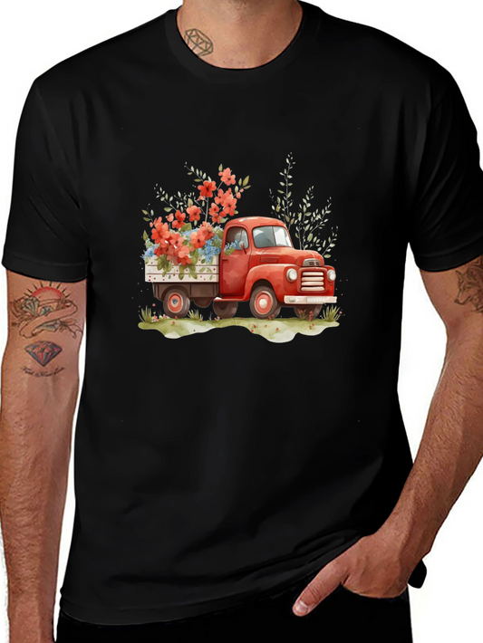Red Truck with Flowers Graphic Tee
