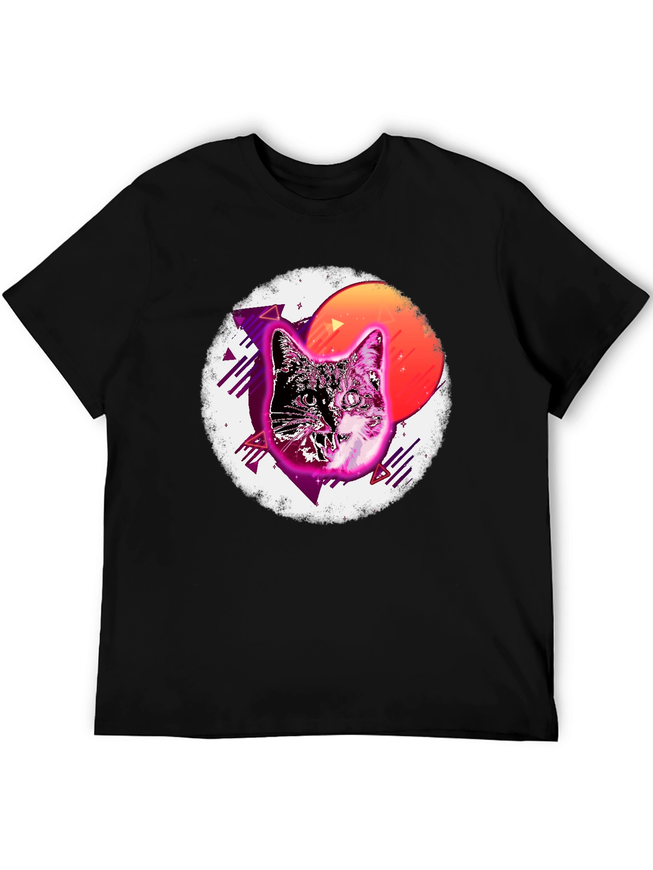Retro Cat Graphic T-Shirt - Mens Black Tee