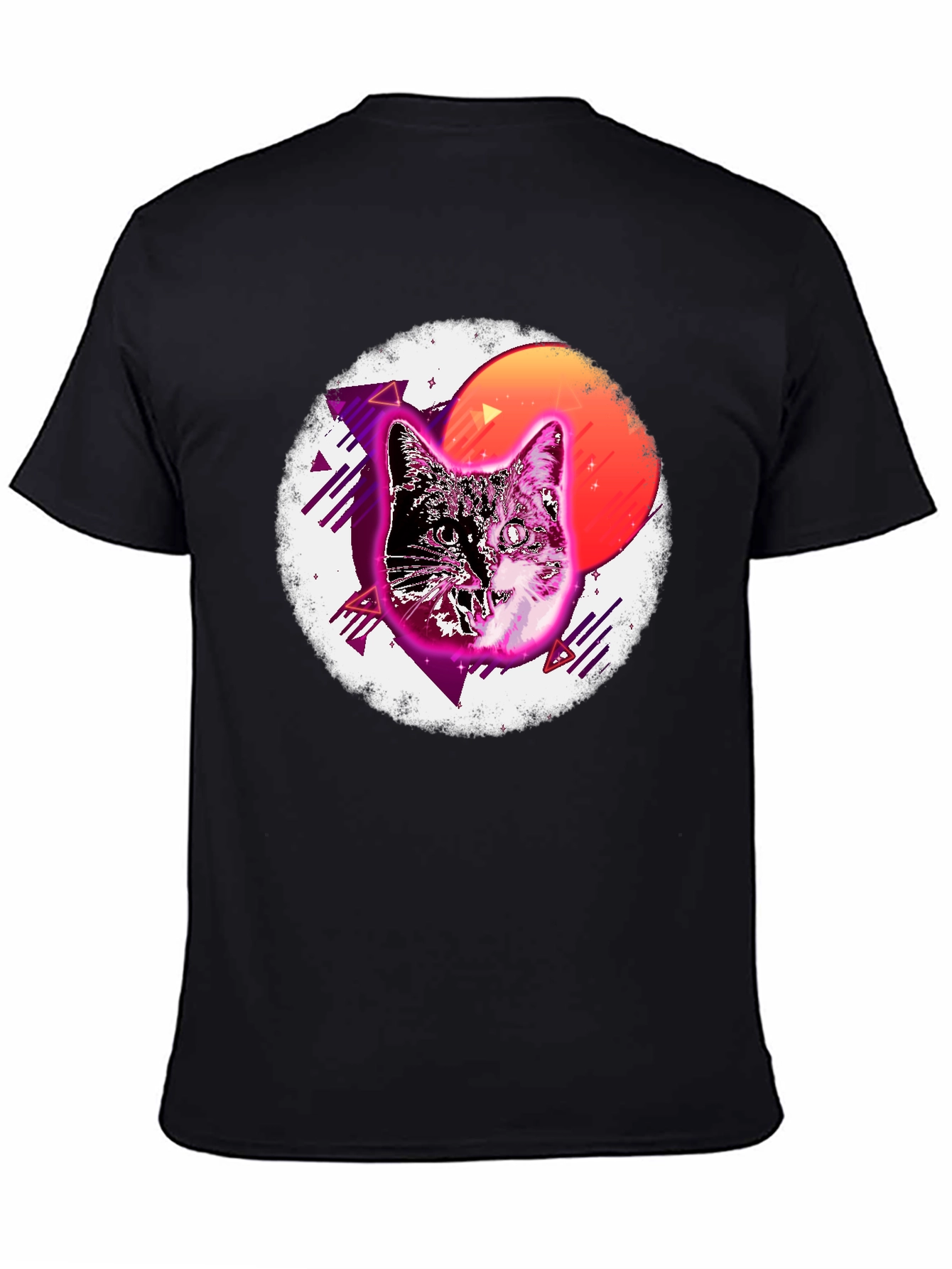 Retro Cat Graphic T-Shirt - Mens Black Tee