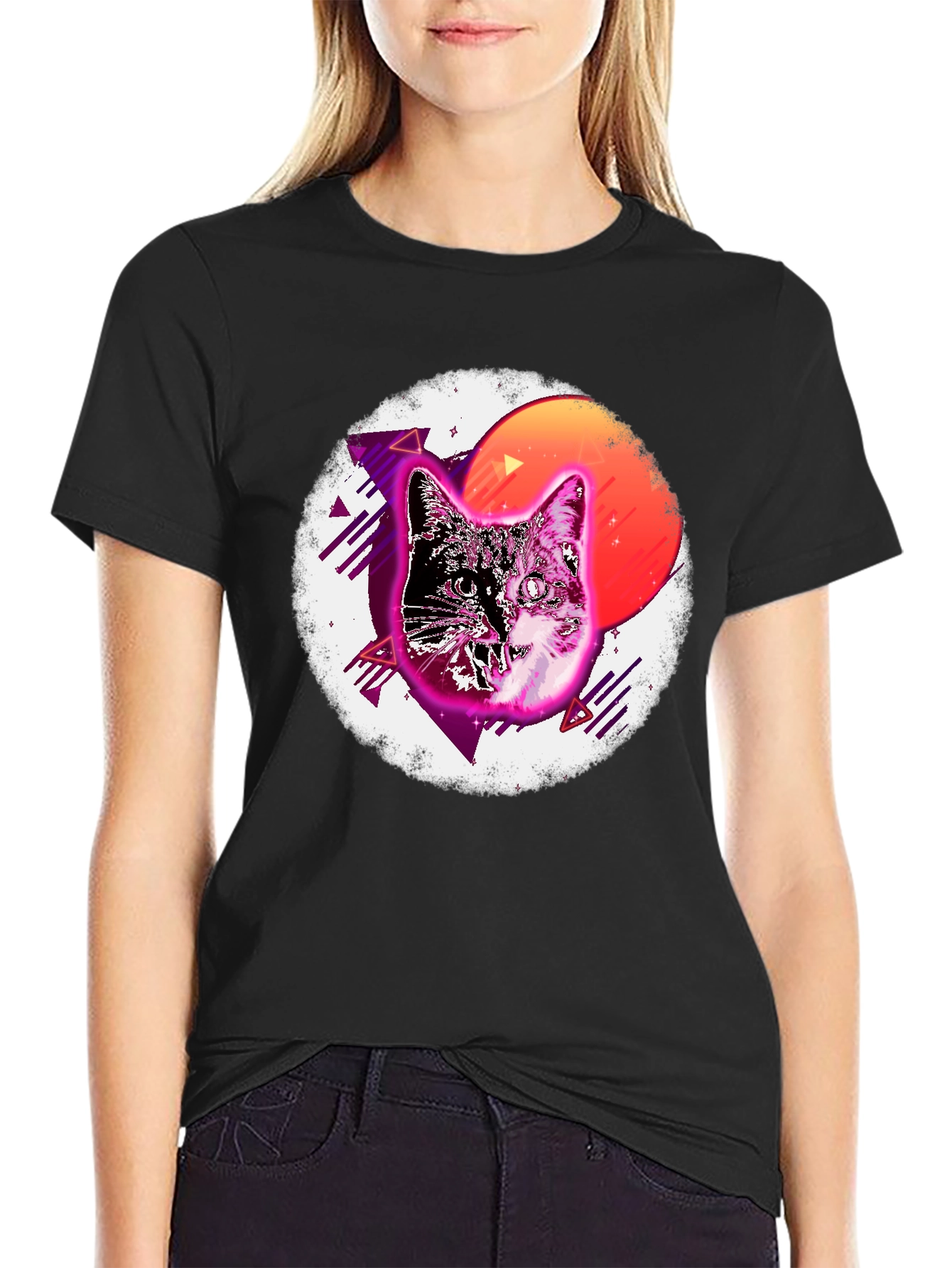 Retro Cat Graphic T-Shirt - Mens Black Tee