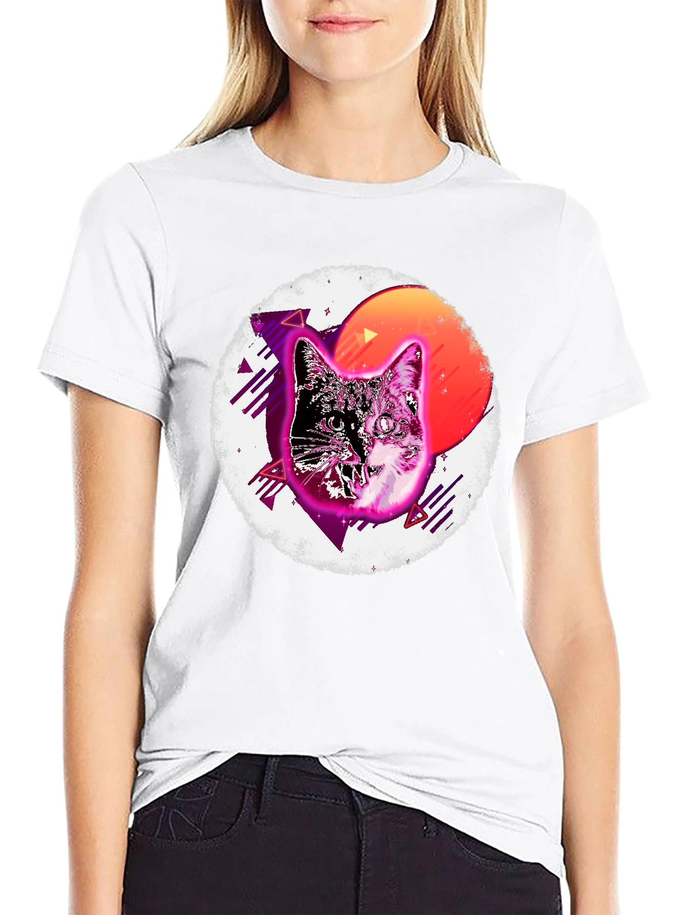 Retro Cat Graphic T-Shirt - Mens Black Tee