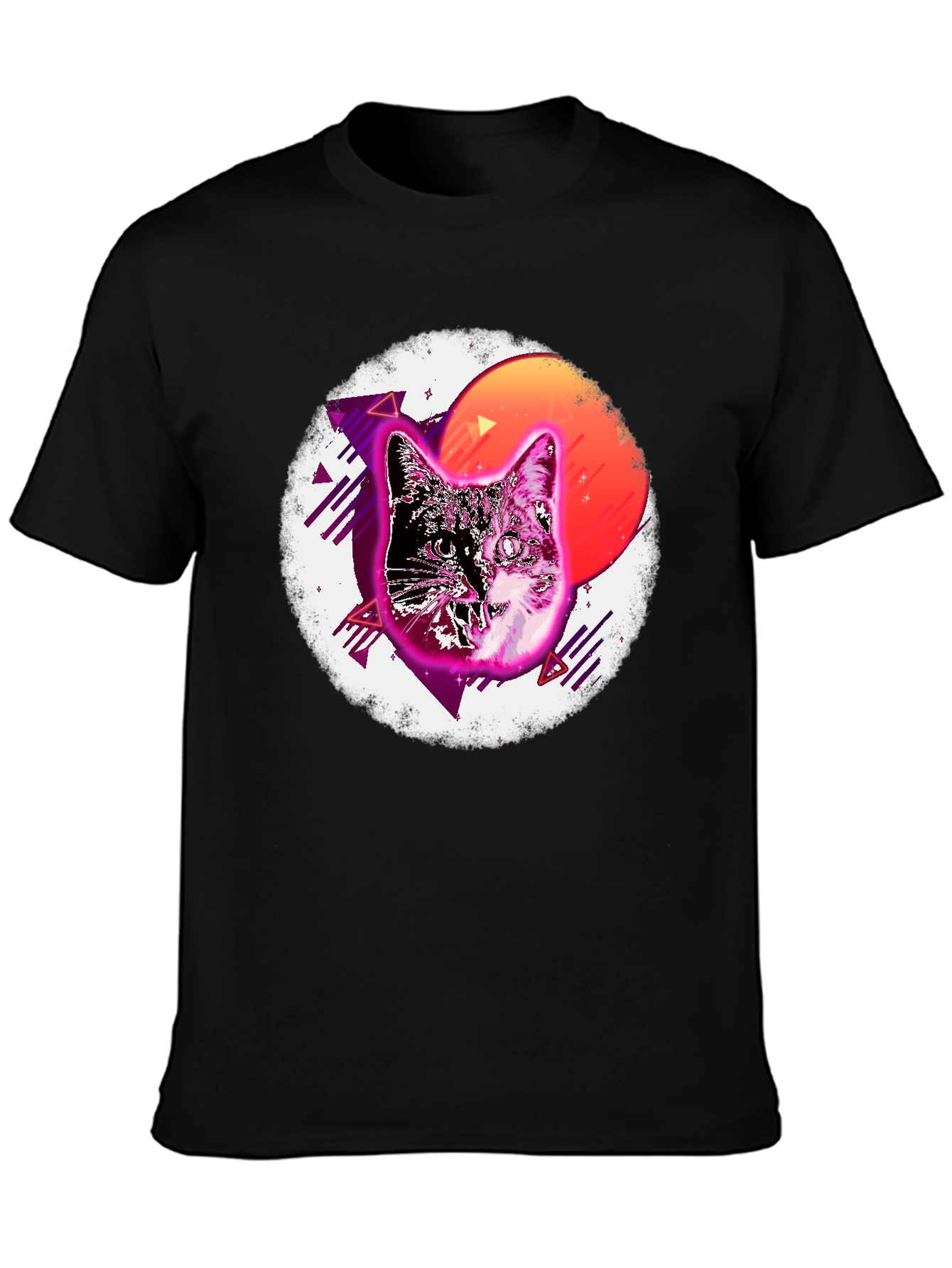 Retro Cat Graphic T-Shirt - Mens Black Tee