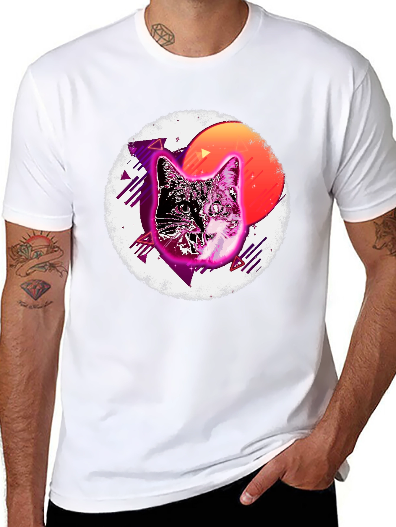 Retro Cat Graphic T-Shirt - Mens Black Tee