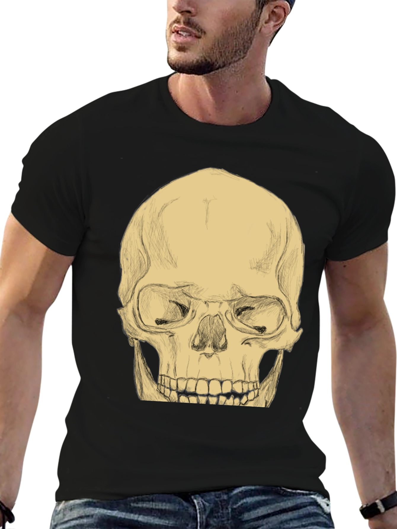 Skull Graphic Tee - Mens Casual Black T-Shirt