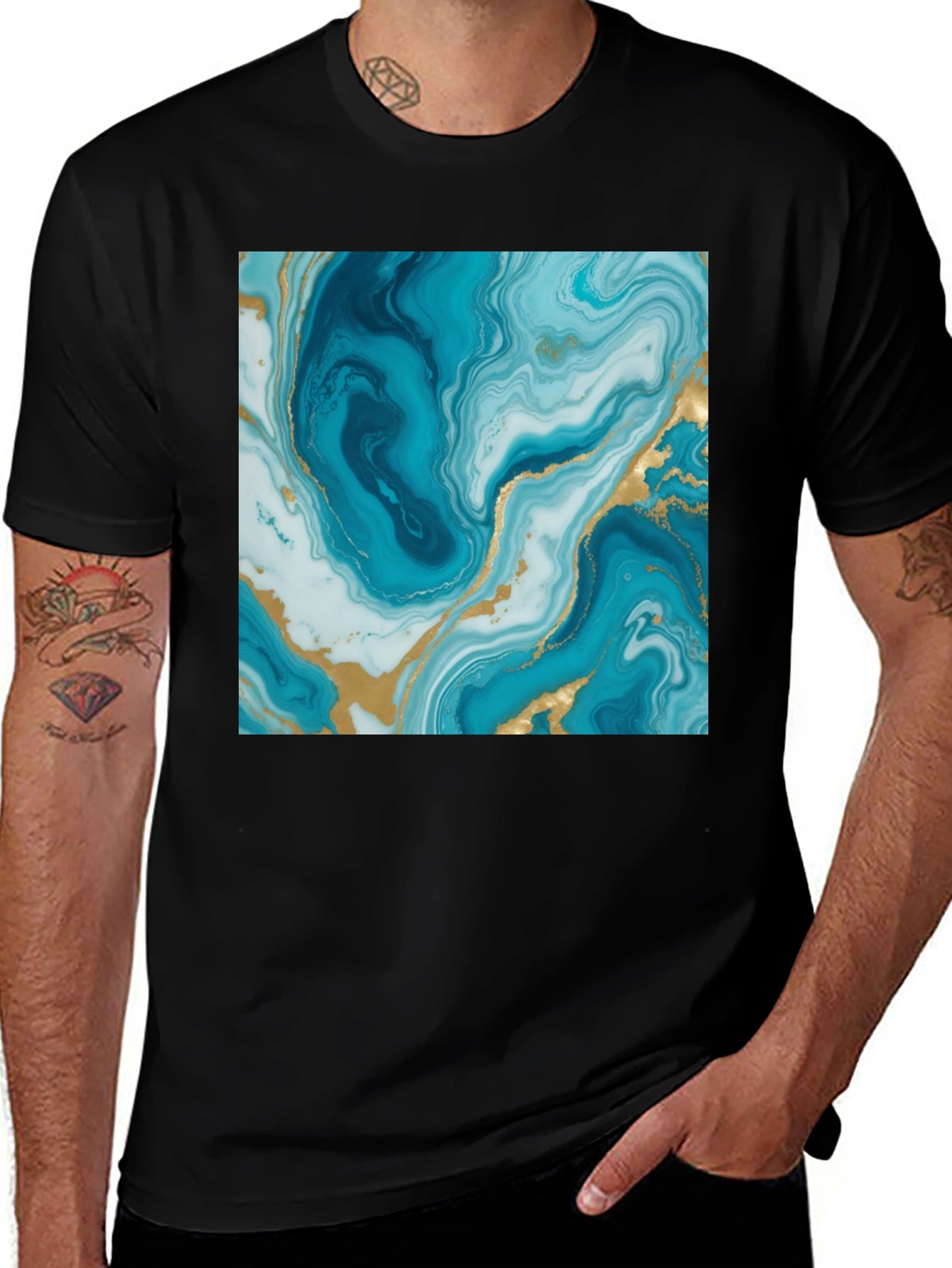 Blue Marble Swirl Graphic Tee - Modern Art Shirt