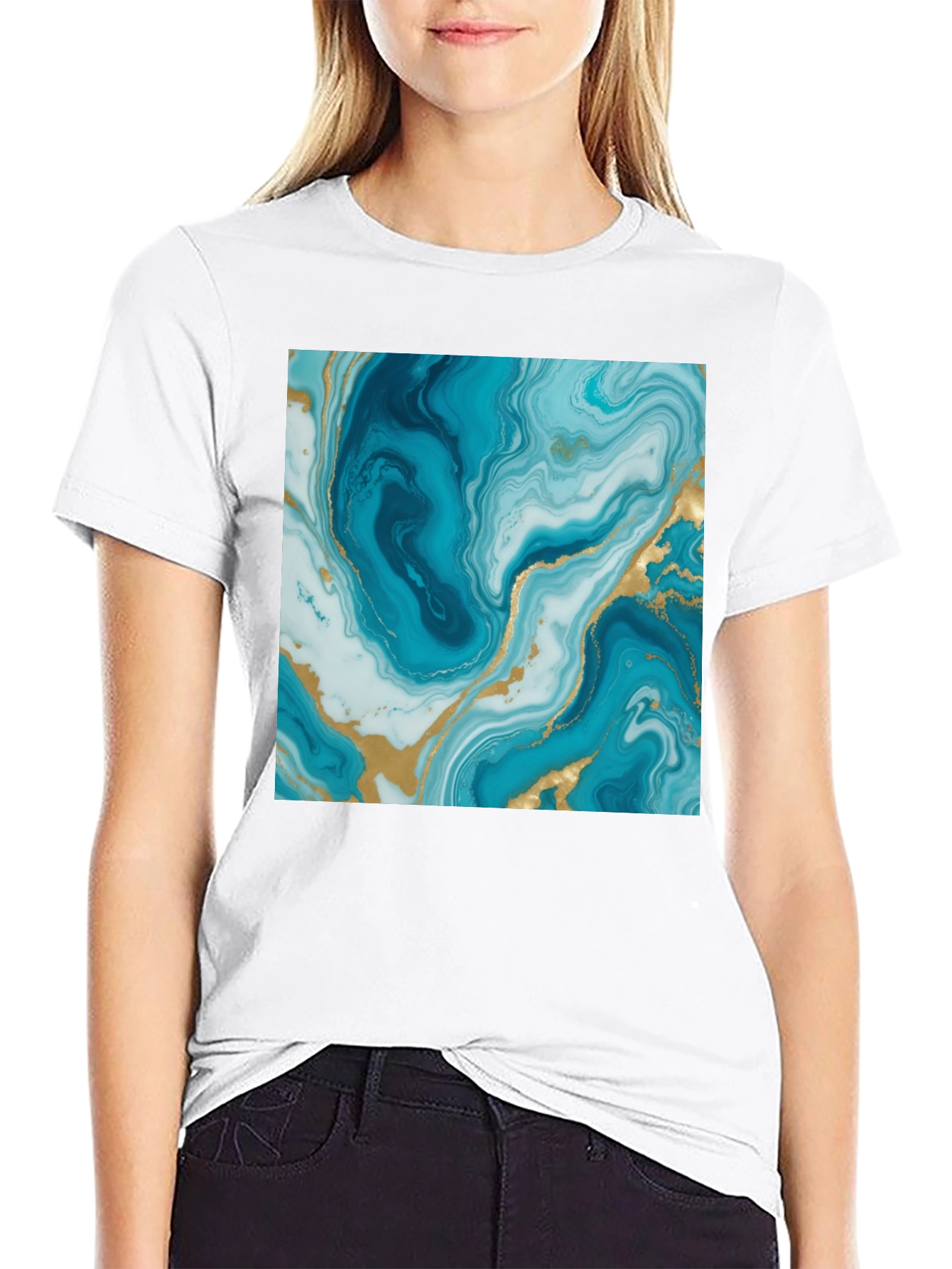 Blue Marble Swirl Graphic Tee - Modern Art Shirt
