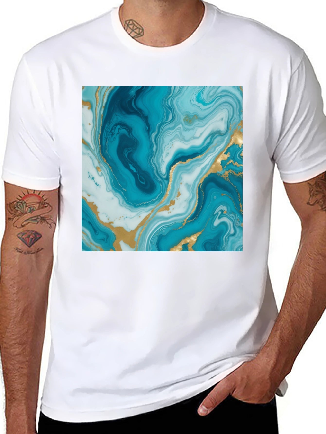 Blue Marble Swirl Graphic Tee - Modern Art Shirt