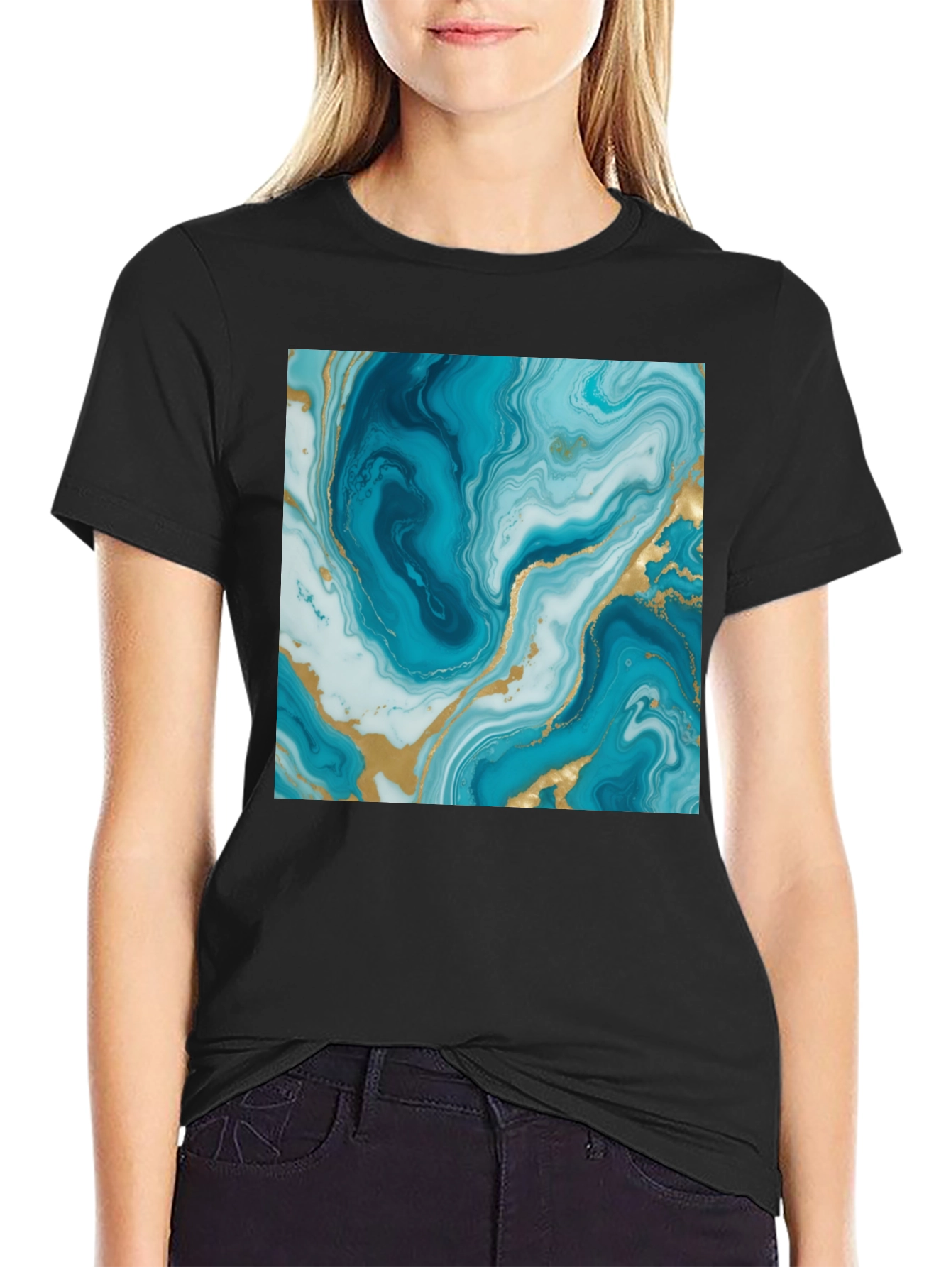Blue Marble Swirl Graphic Tee - Modern Art Shirt