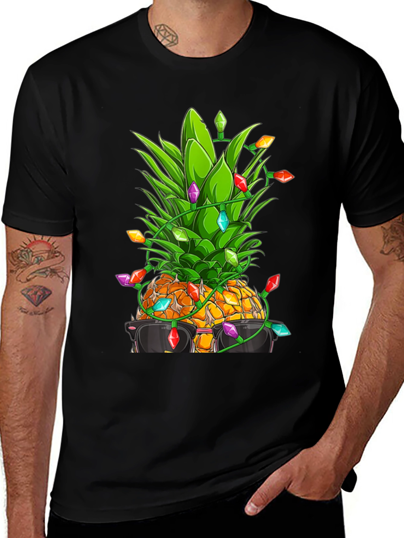 Cool Pineapple with Lights Black T-Shirt