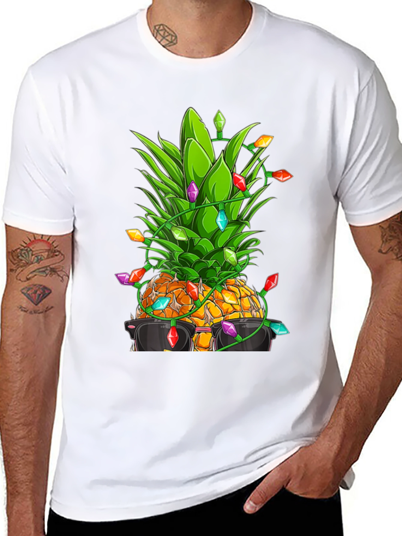 Cool Pineapple with Lights Black T-Shirt