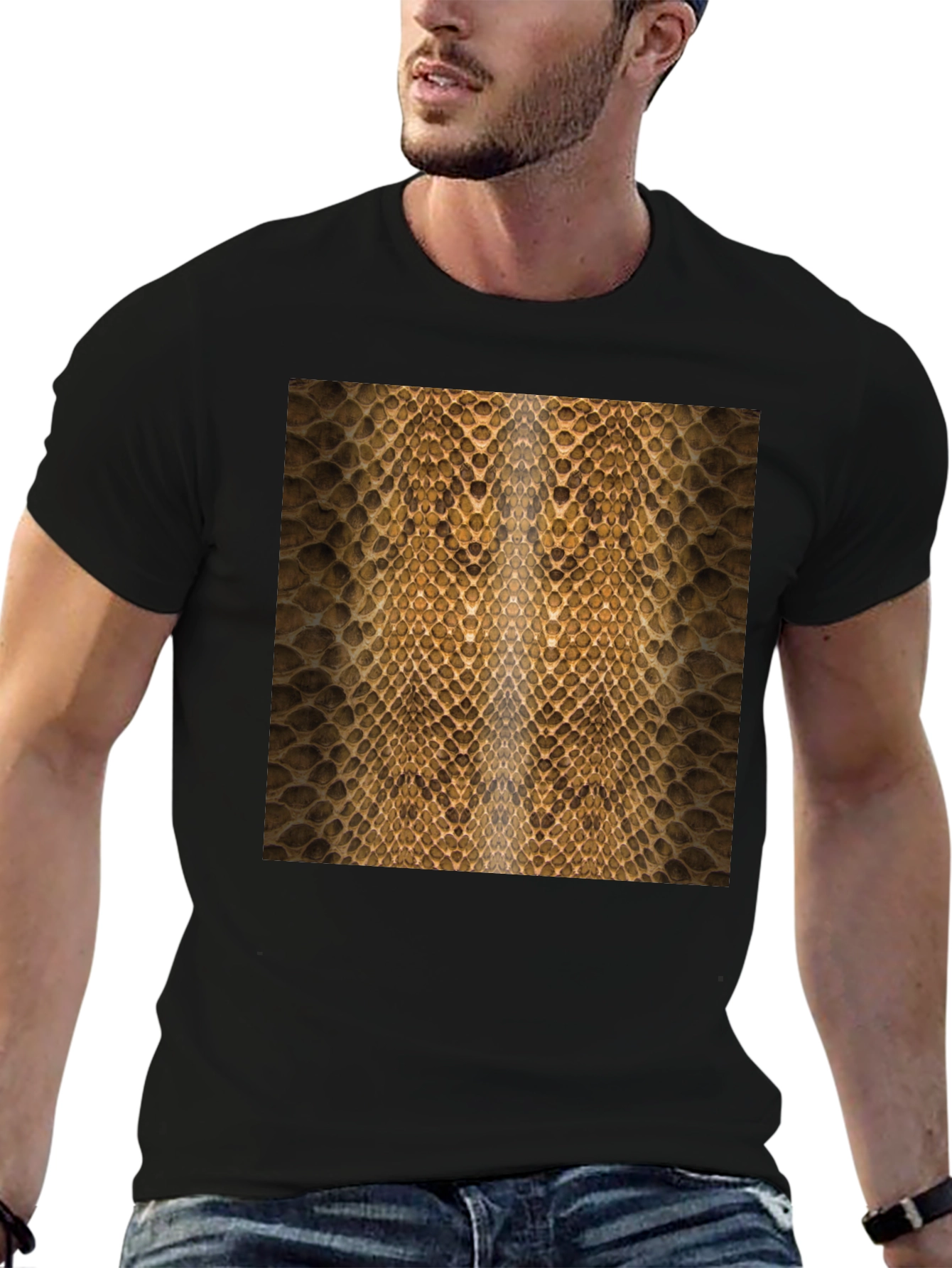 Snake Skin Pattern Black T-Shirt