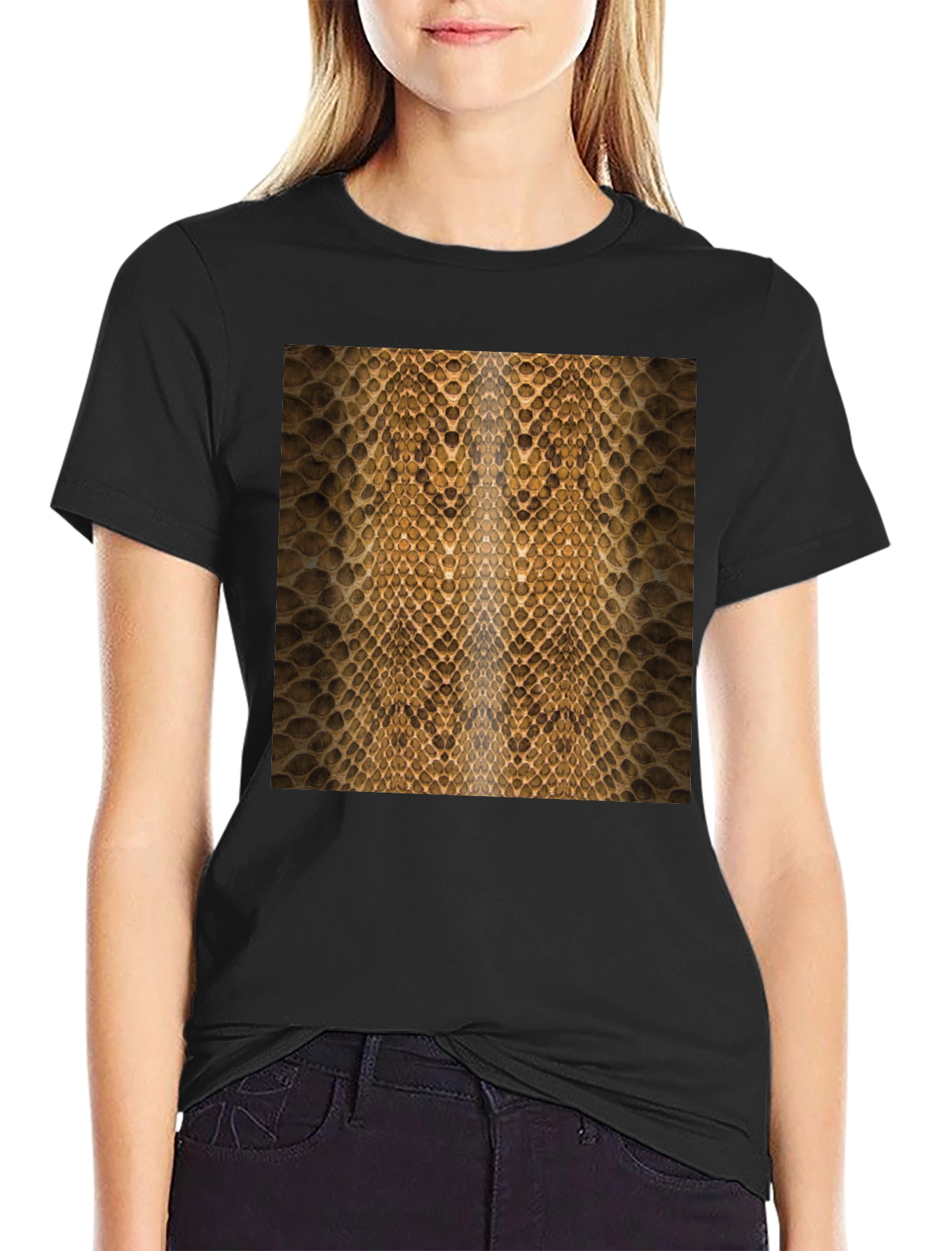 Snake Skin Pattern Black T-Shirt