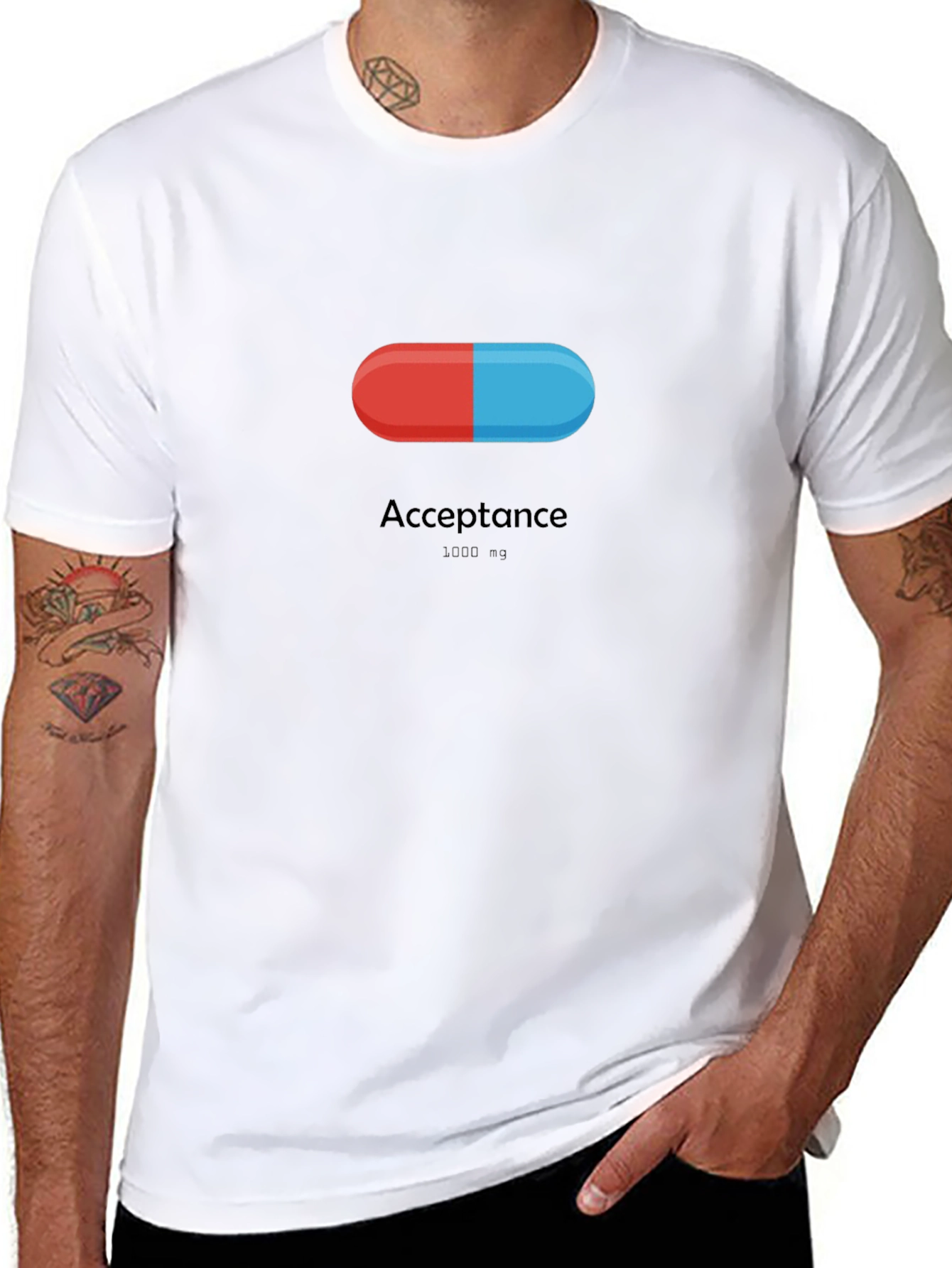 Acceptance Pill T-Shirt - Red & Blue Black Tee