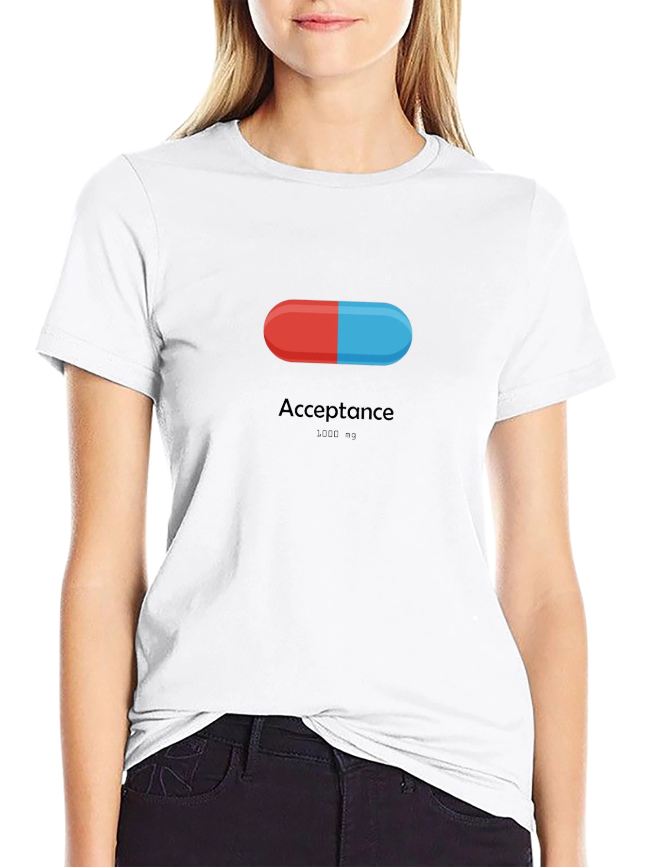 Acceptance Pill T-Shirt - Red & Blue Black Tee