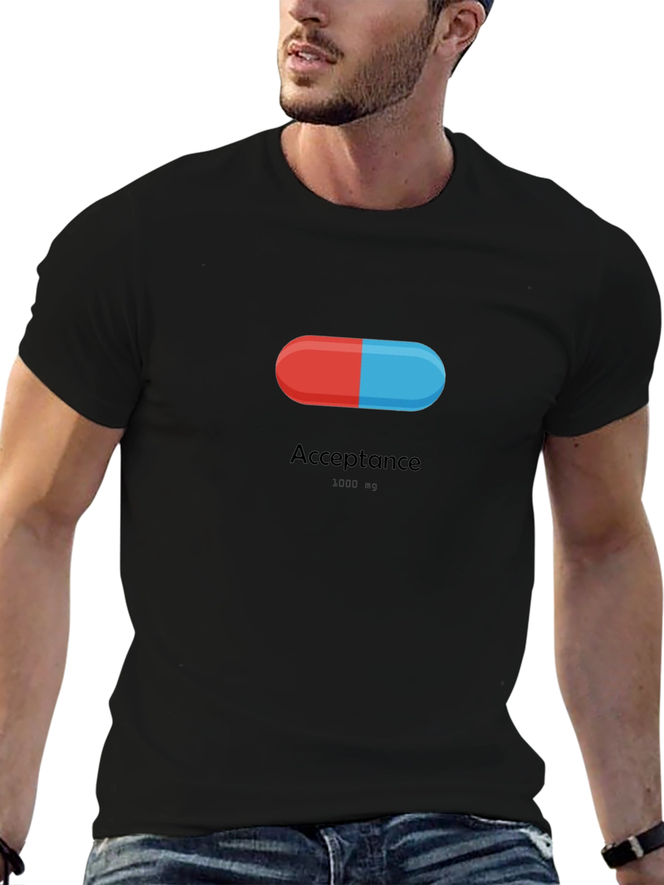 Acceptance Pill T-Shirt - Red & Blue Black Tee
