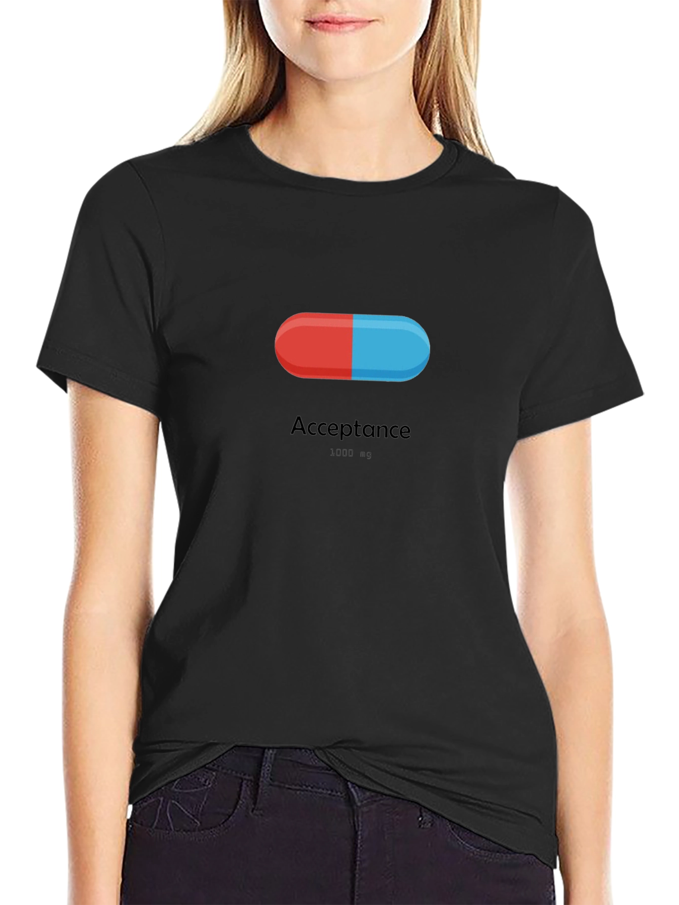 Acceptance Pill T-Shirt - Red & Blue Black Tee