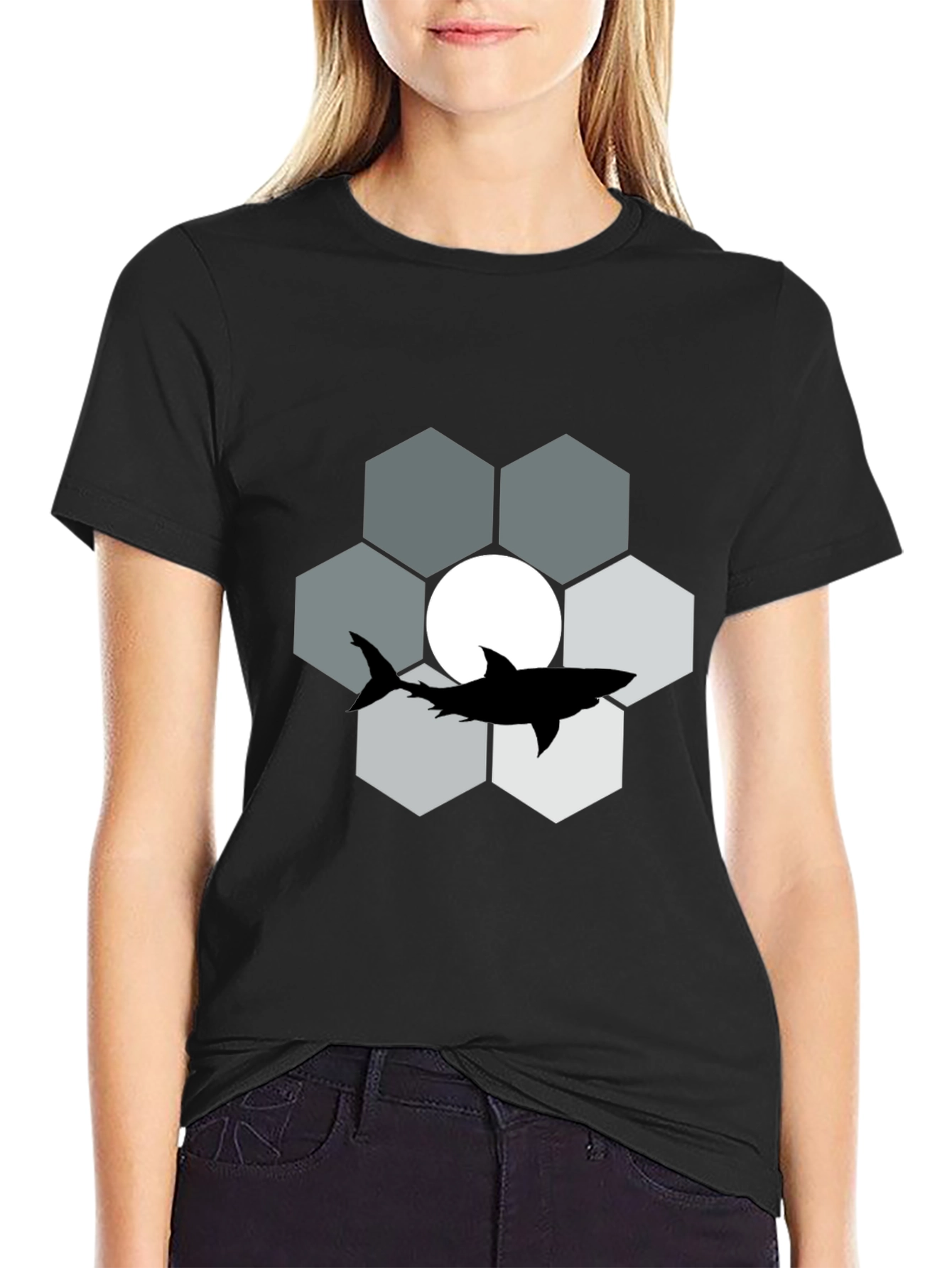 Shark Hexagon Graphic T-Shirt - Cool Design