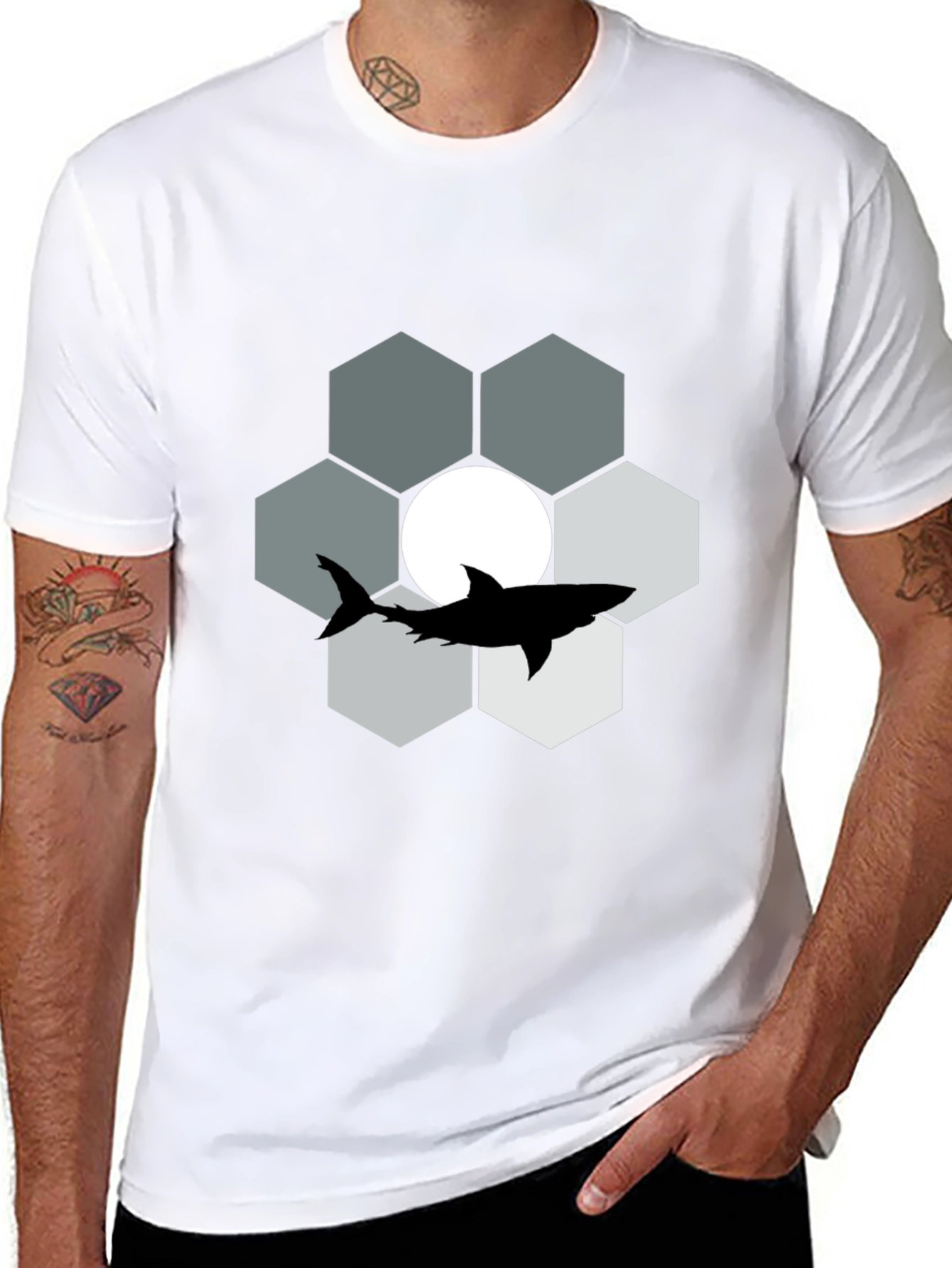 Shark Hexagon Graphic T-Shirt - Cool Design