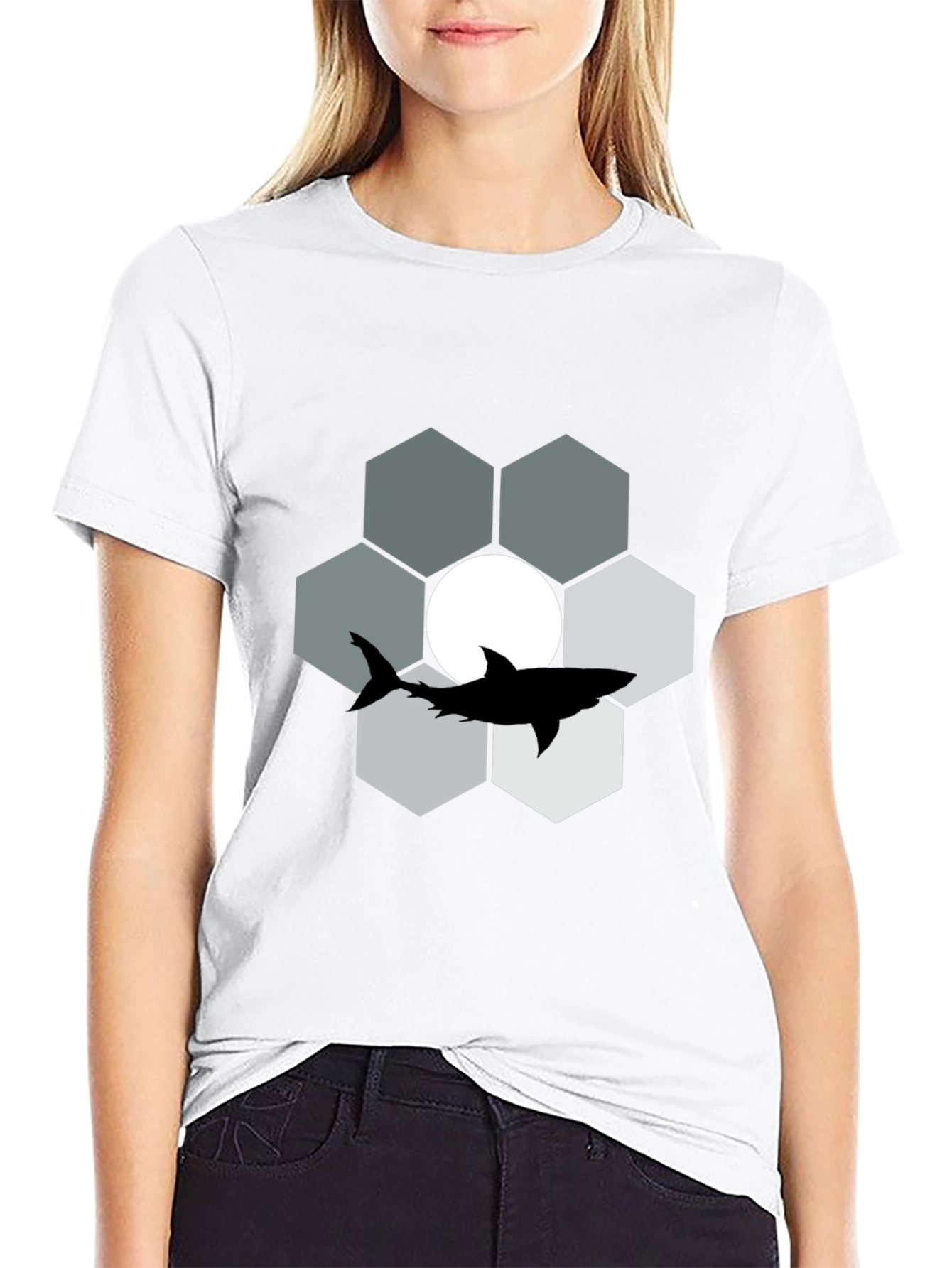 Shark Hexagon Graphic T-Shirt - Cool Design