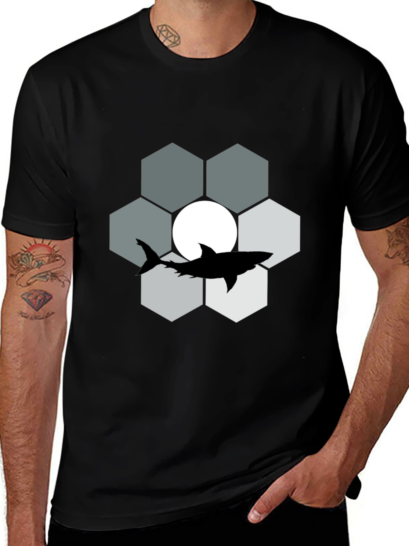Shark Hexagon Graphic T-Shirt - Cool Design