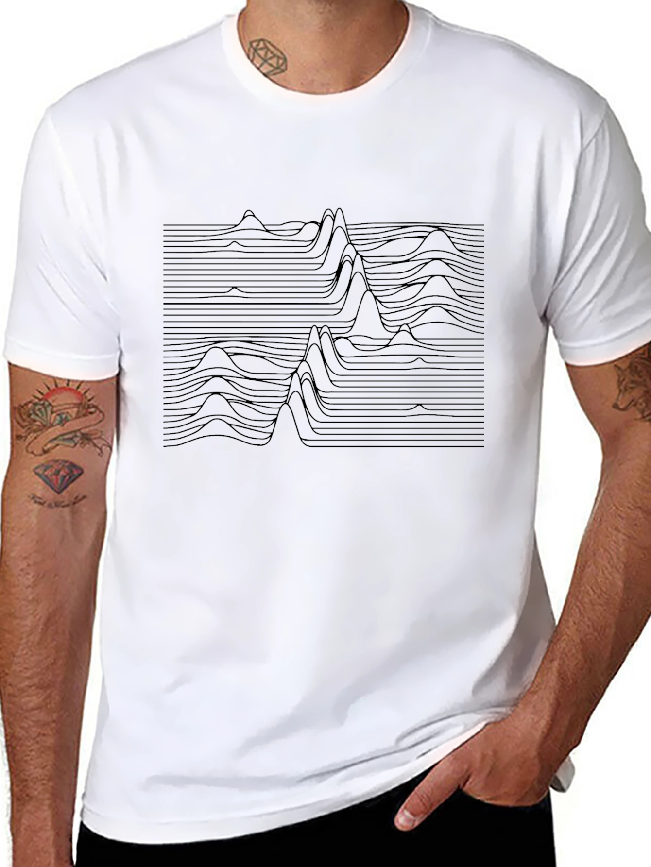 Abstract Line Wave Graphic Black T-Shirt