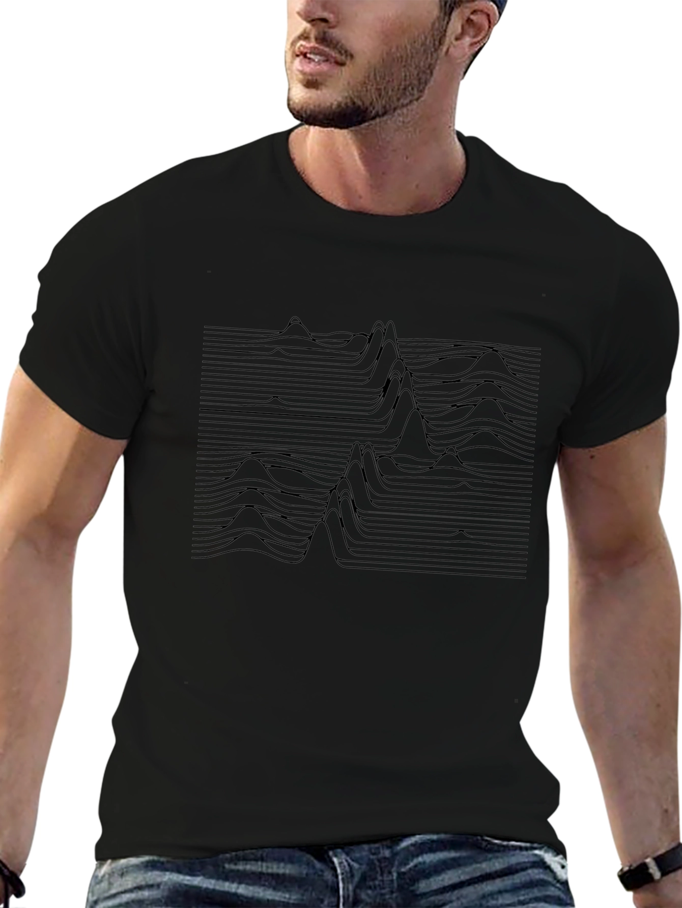 Abstract Line Wave Graphic Black T-Shirt