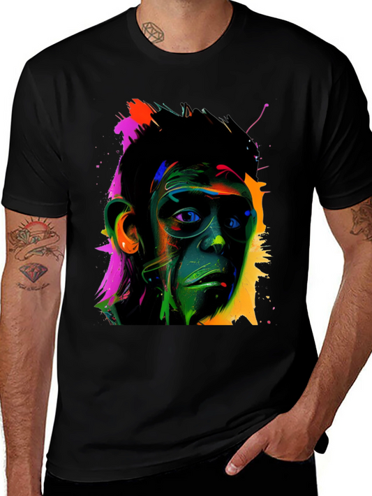 Colorful Monkey Face Graphic T-Shirt