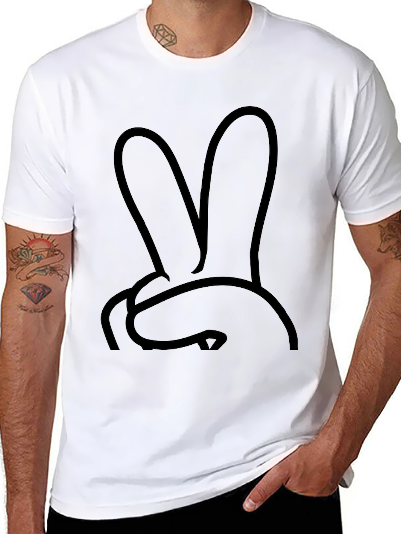 Black Bunny Peace Sign Graphic T-Shirt
