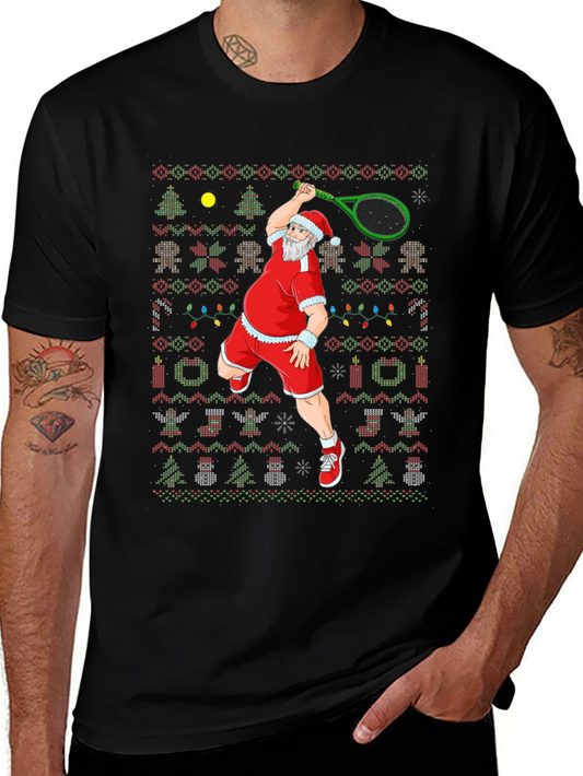 Santa Tennis Ugly Christmas T-Shirt