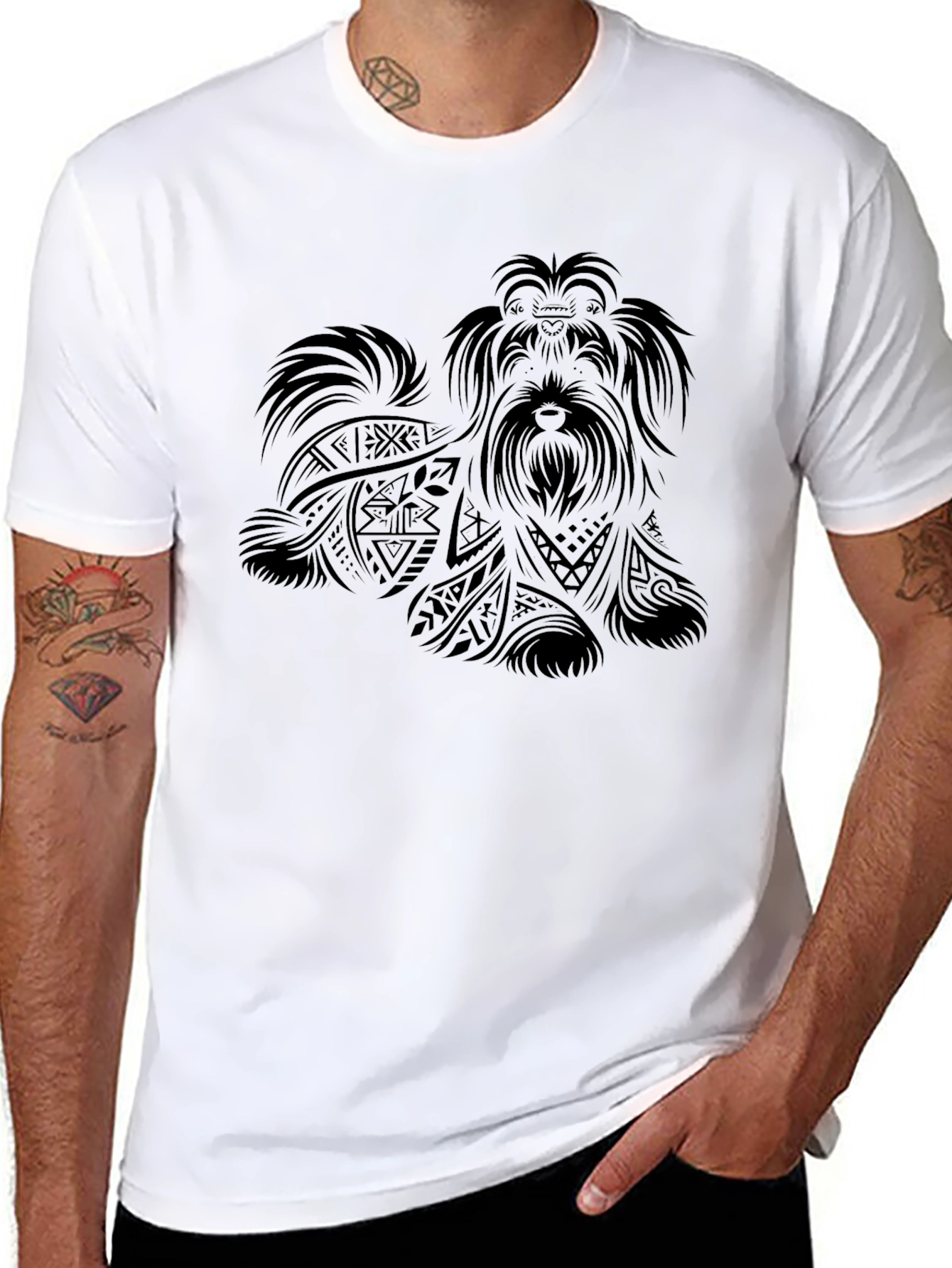 Tribal Dog Graphic Black T-Shirt