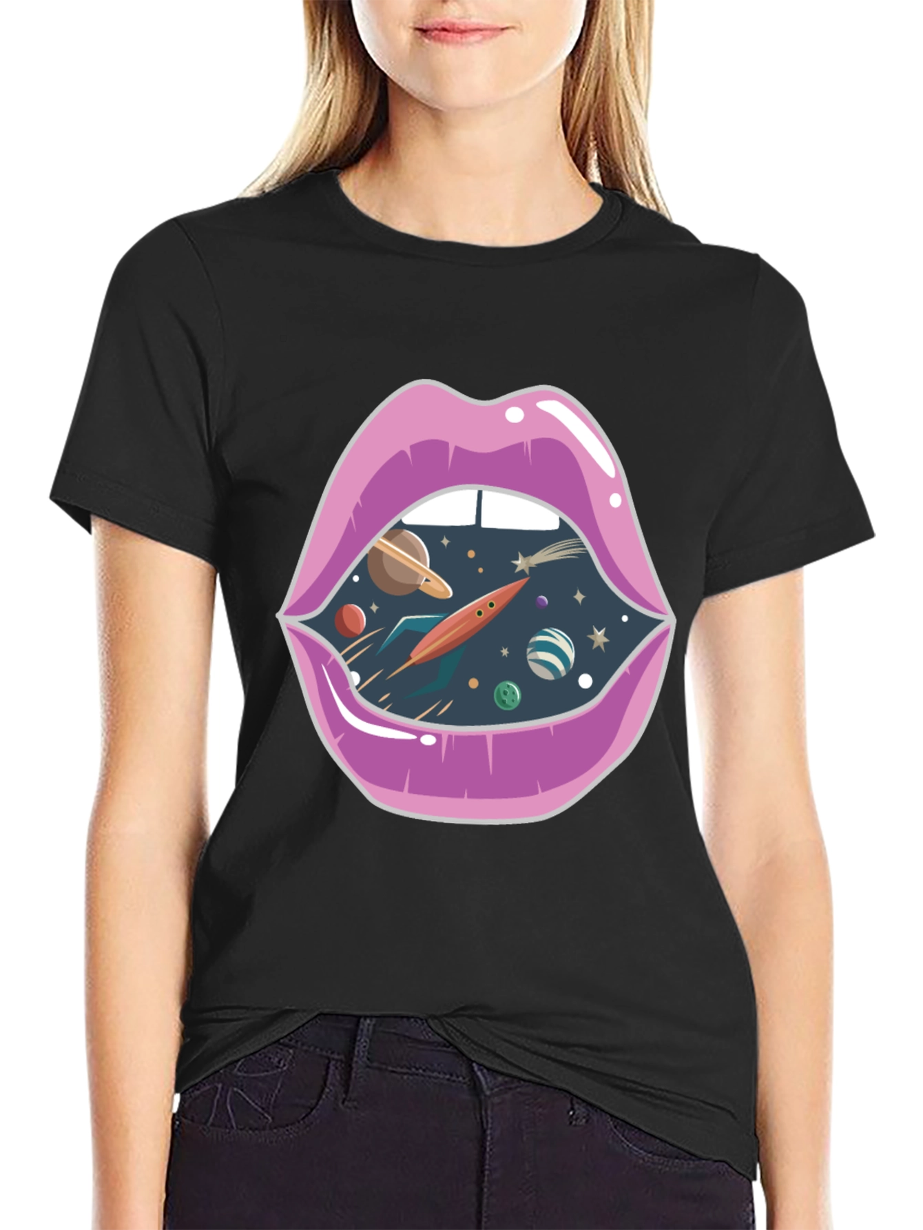 Space Lips Graphic Tee - Unisex Black T-Shirt