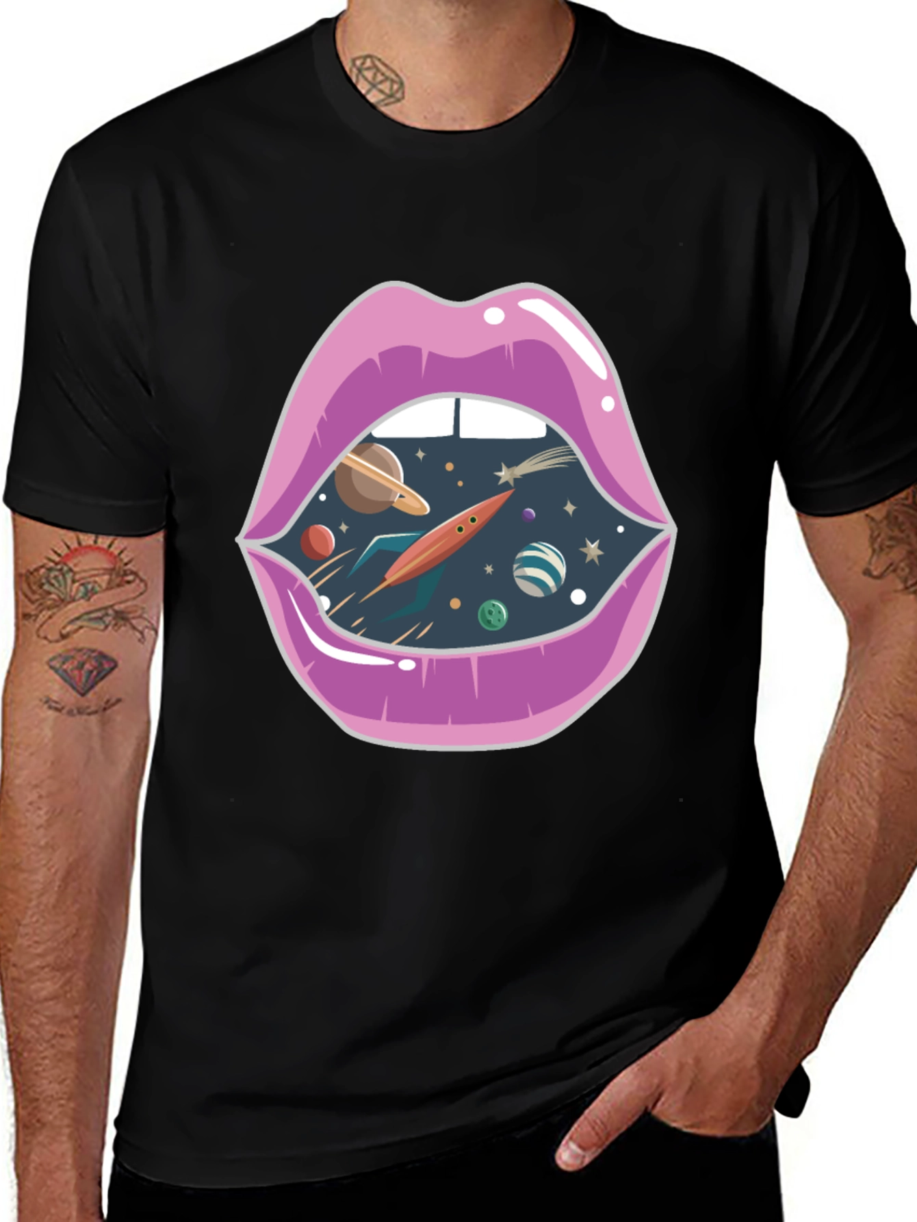 Space Lips Graphic Tee - Unisex Black T-Shirt