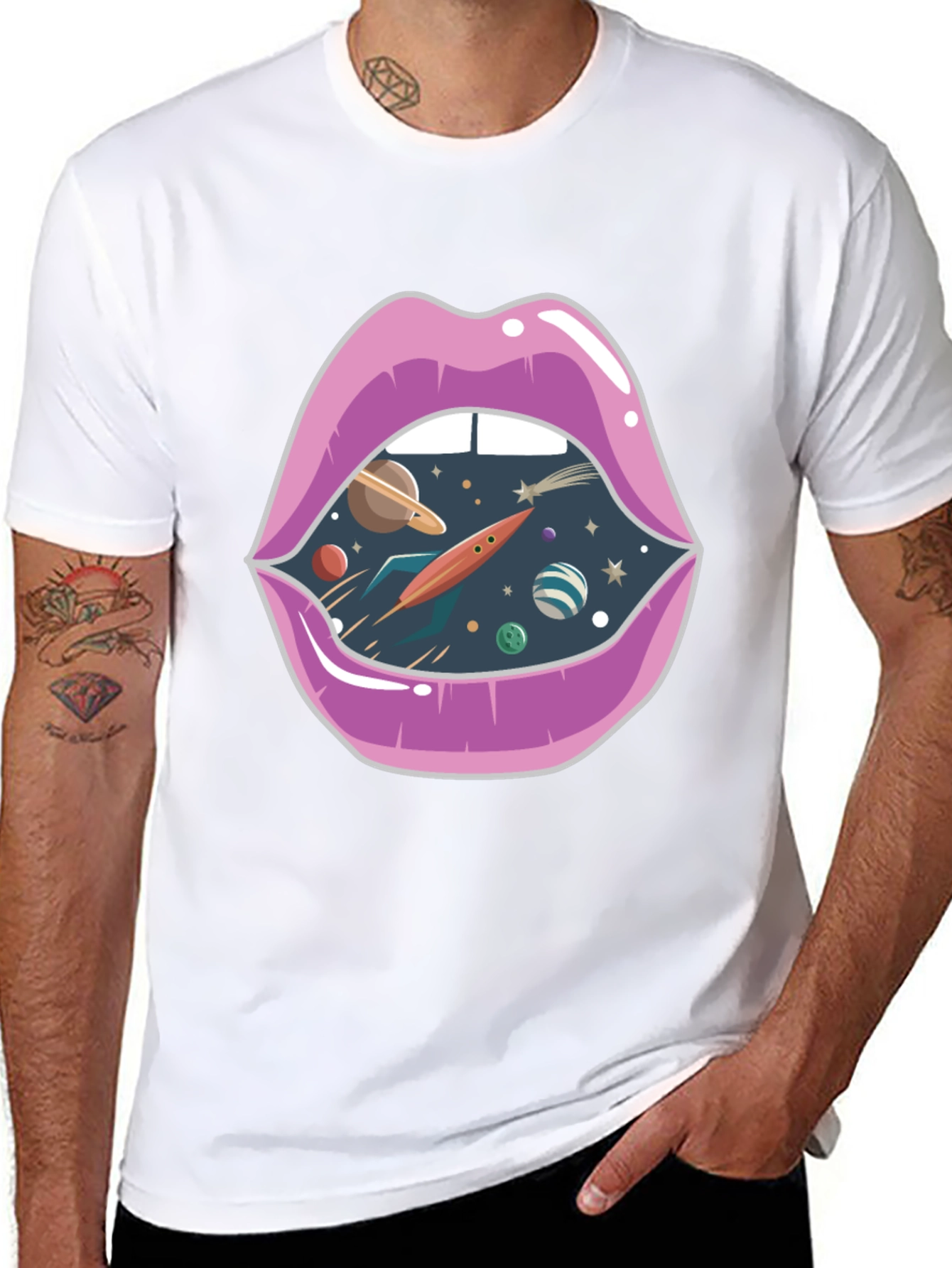 Space Lips Graphic Tee - Unisex Black T-Shirt