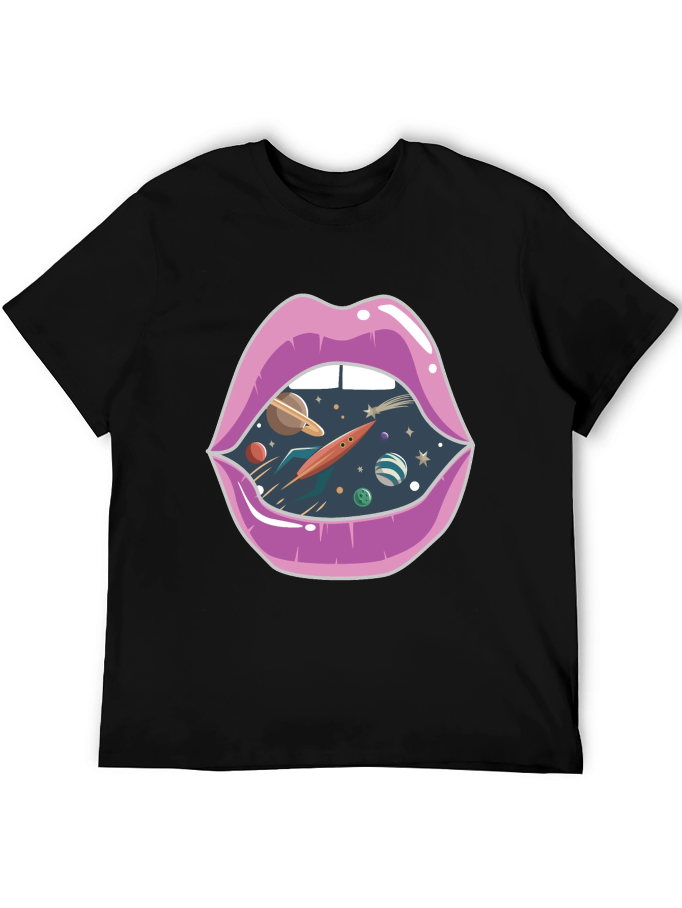 Space Lips Graphic Tee - Unisex Black T-Shirt
