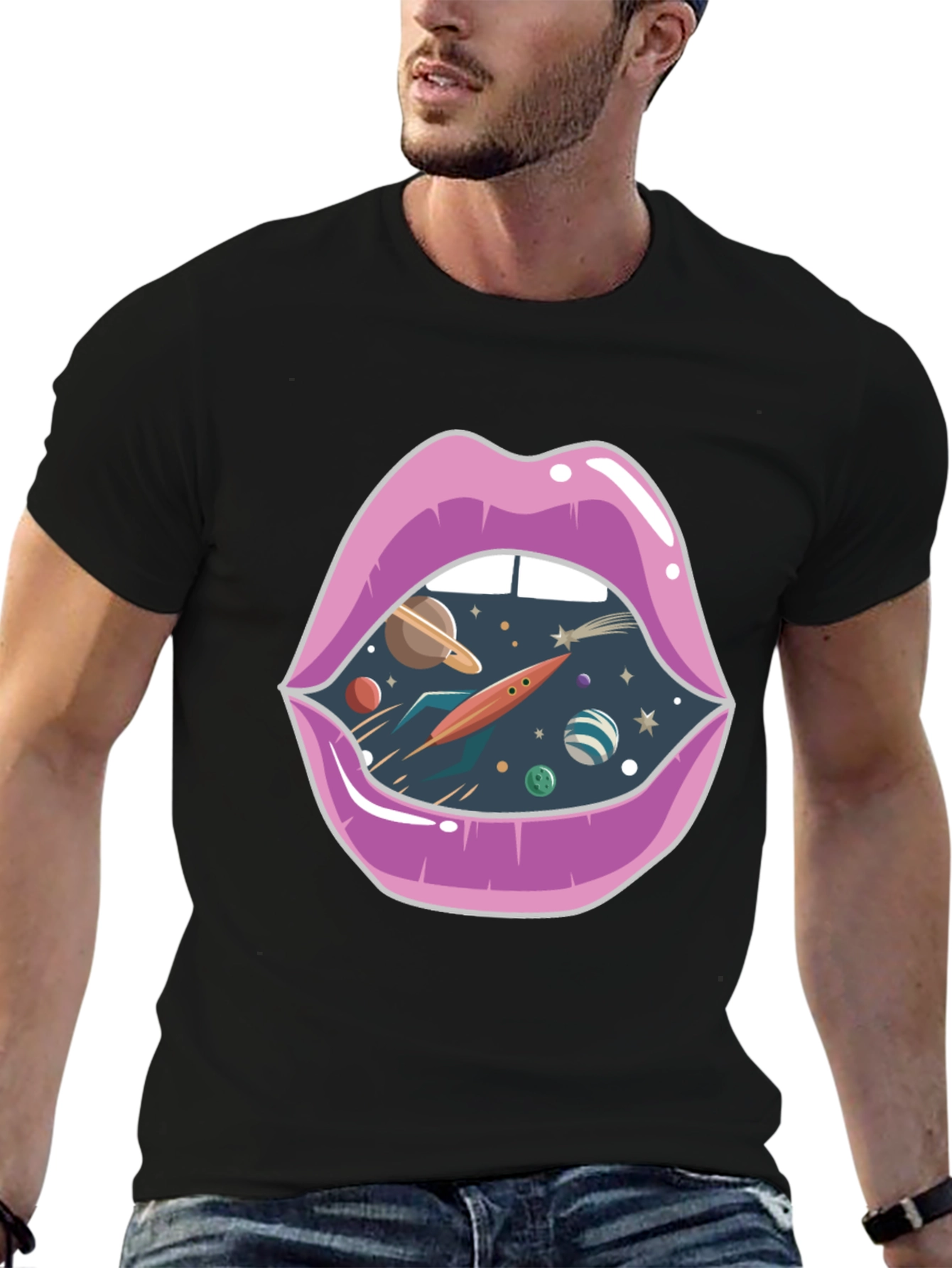 Space Lips Graphic Tee - Unisex Black T-Shirt