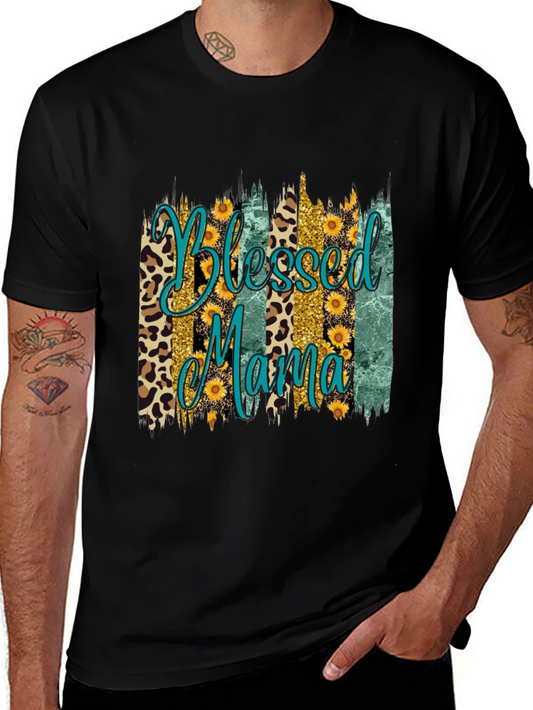 Blessed Mama Graphic Tee - Stylish Leopard & Floral Print