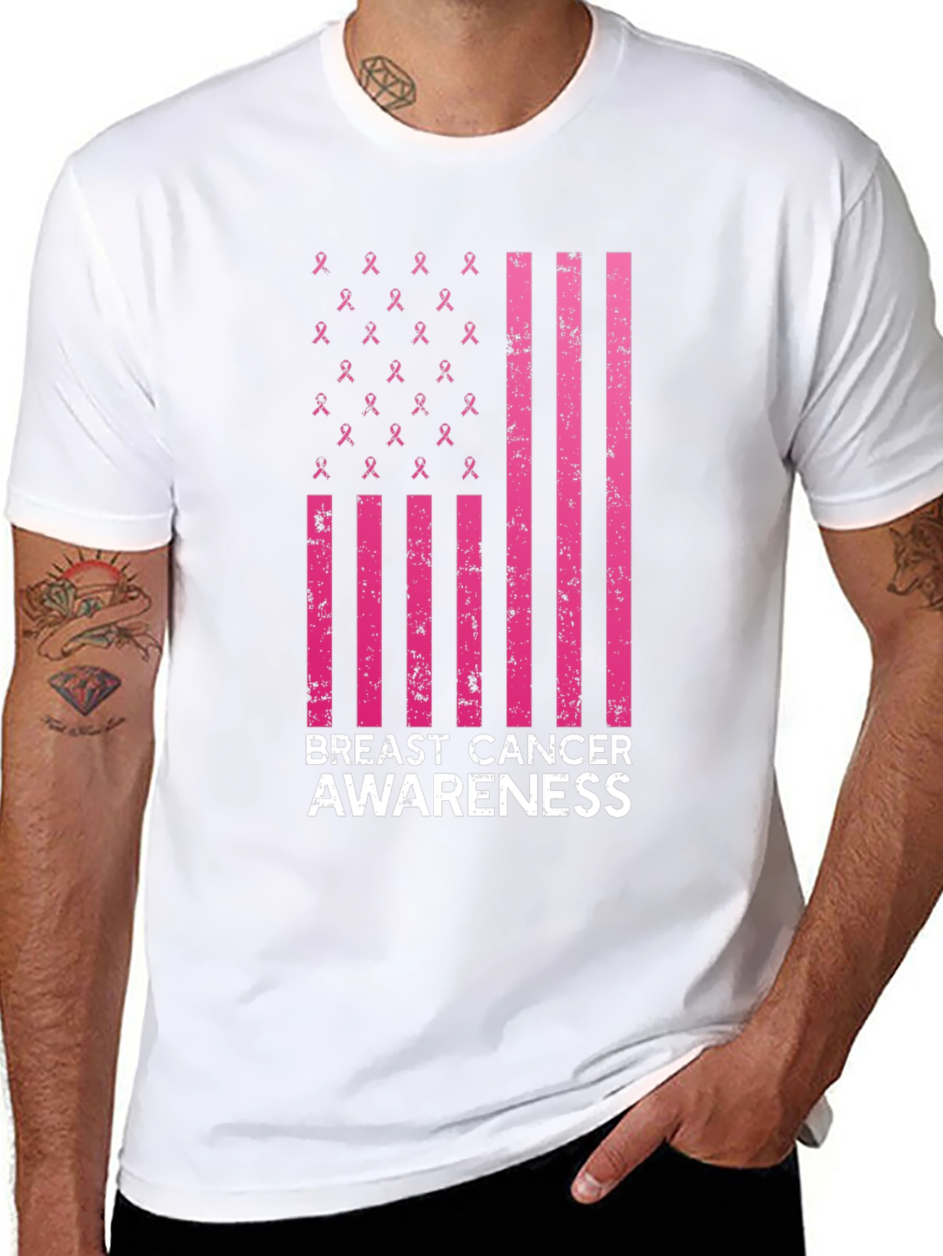 Breast Cancer Awareness Ribbon Flag T-Shirt