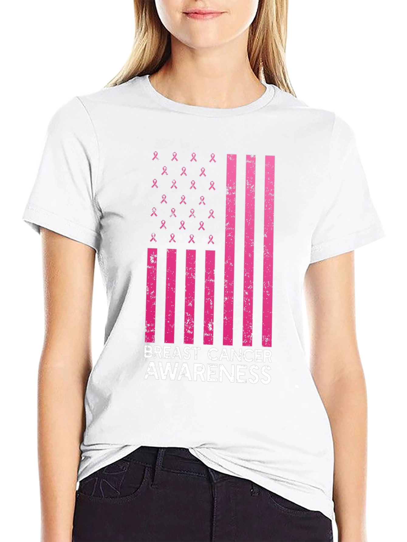 Breast Cancer Awareness Ribbon Flag T-Shirt