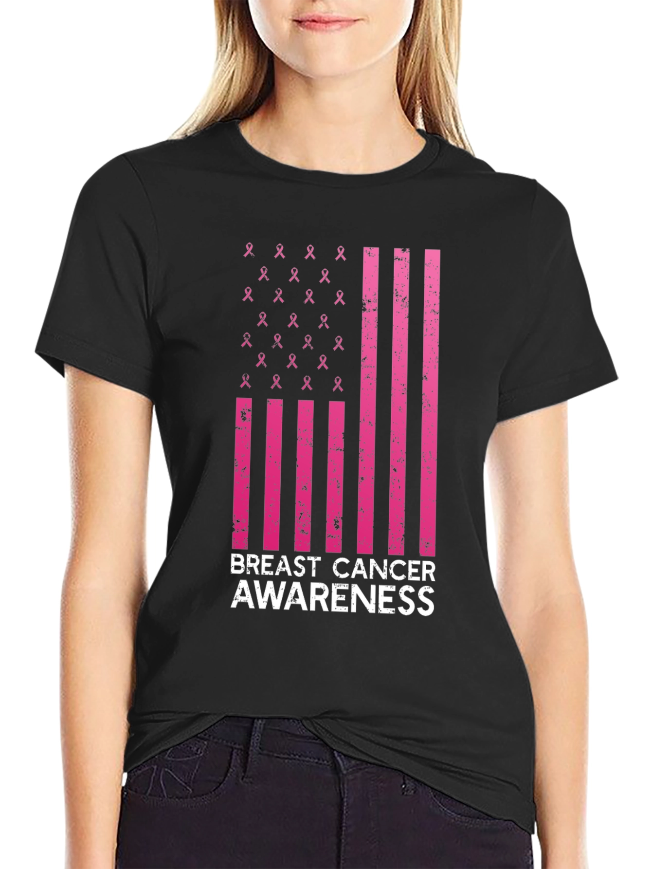 Breast Cancer Awareness Ribbon Flag T-Shirt