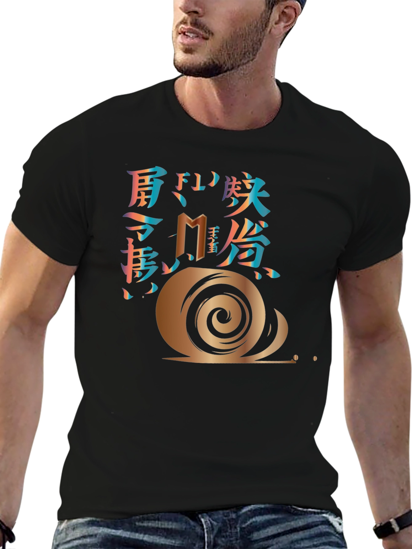 Snail Graphic Print Mens Black T-Shirt