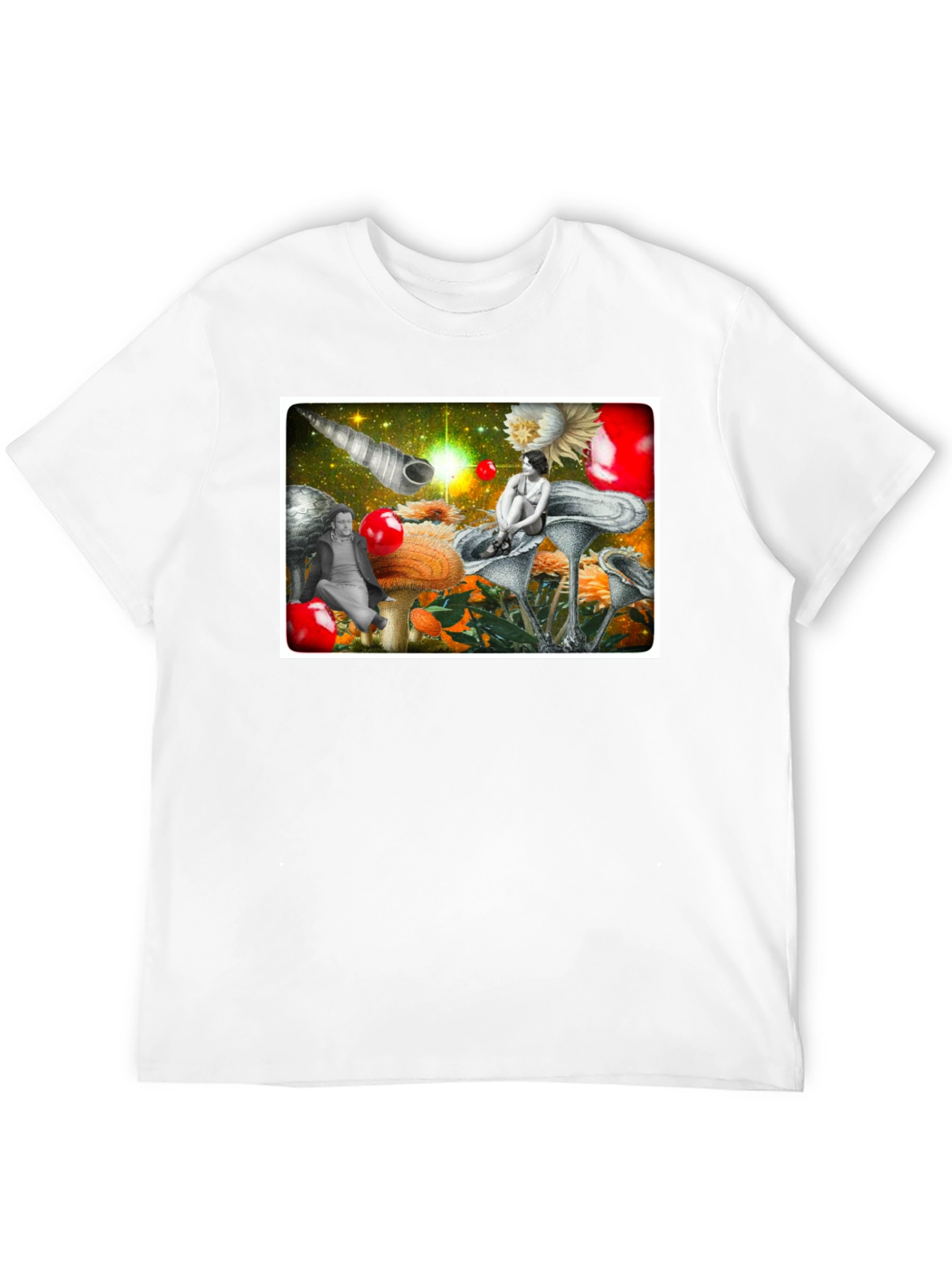 Surreal Mushroom Garden Graphic Tee - Black