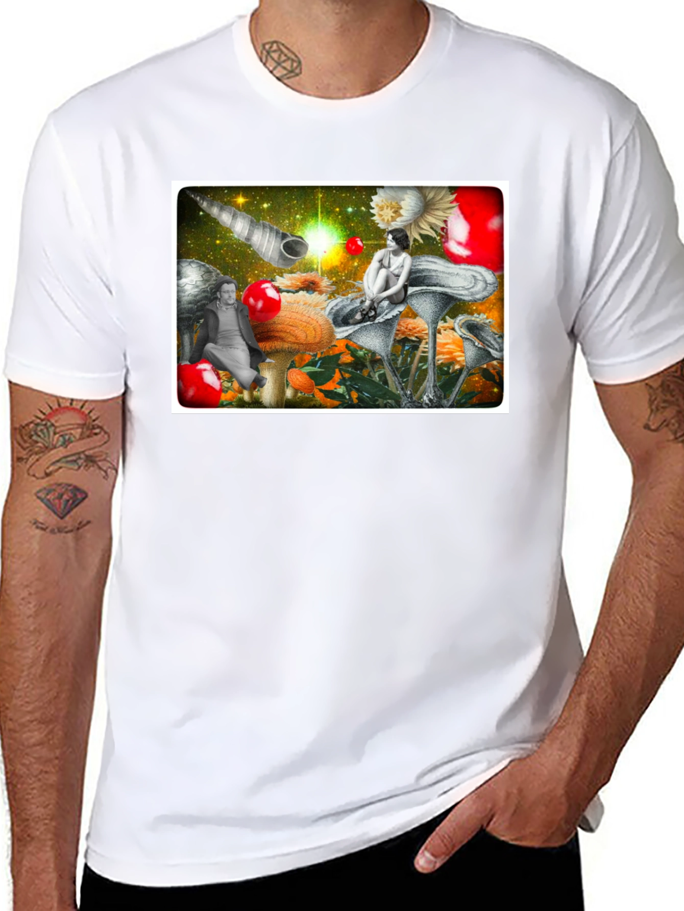Surreal Mushroom Garden Graphic Tee - Black