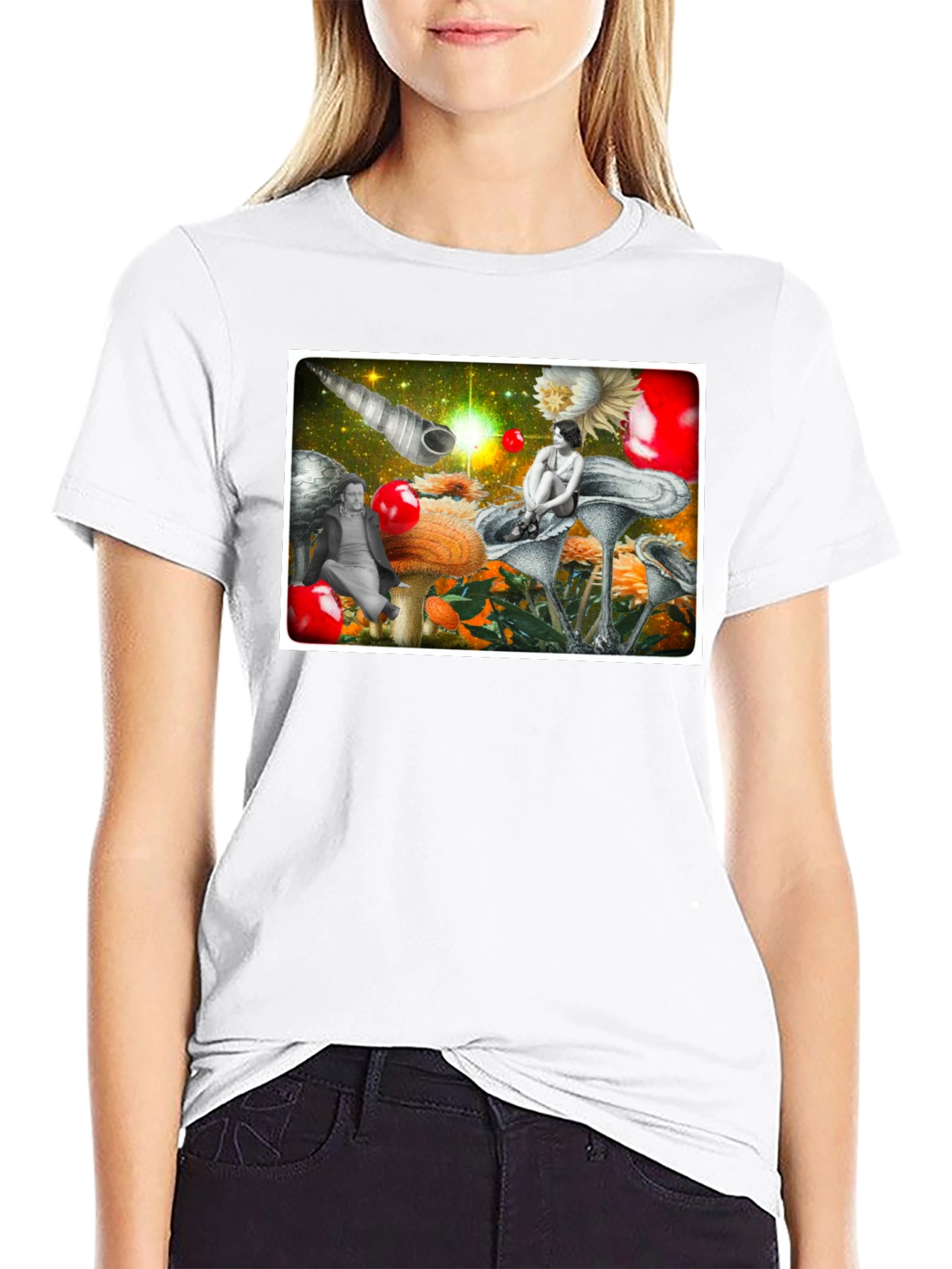 Surreal Mushroom Garden Graphic Tee - Black