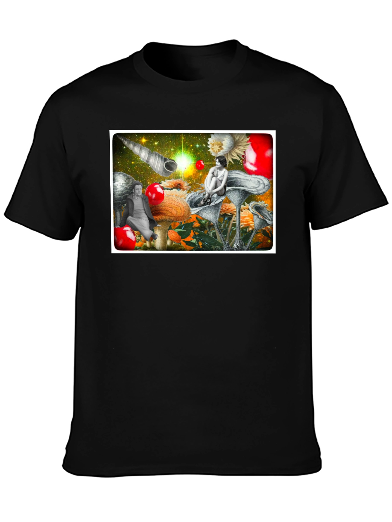 Surreal Mushroom Garden Graphic Tee - Black