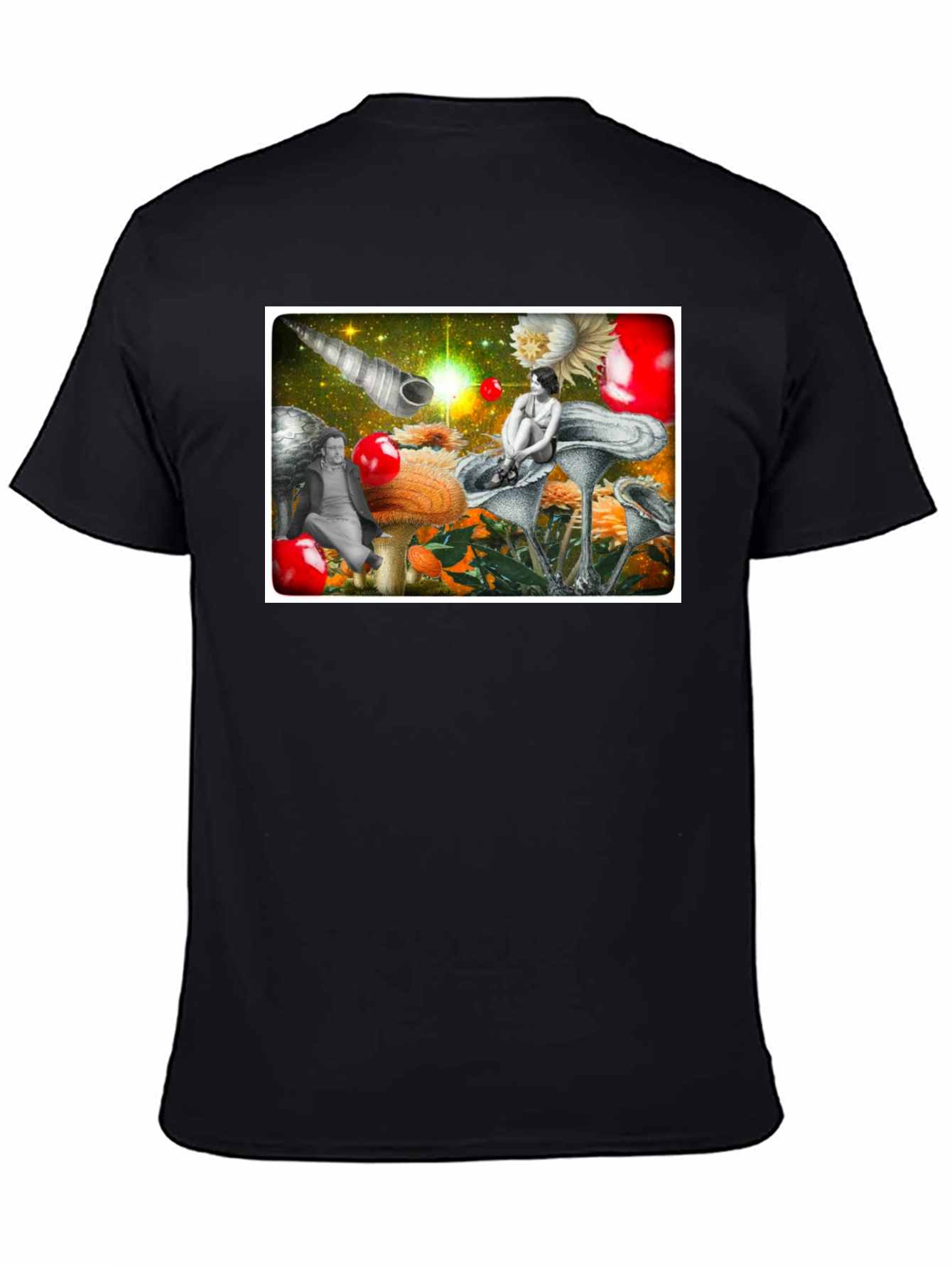 Surreal Mushroom Garden Graphic Tee - Black