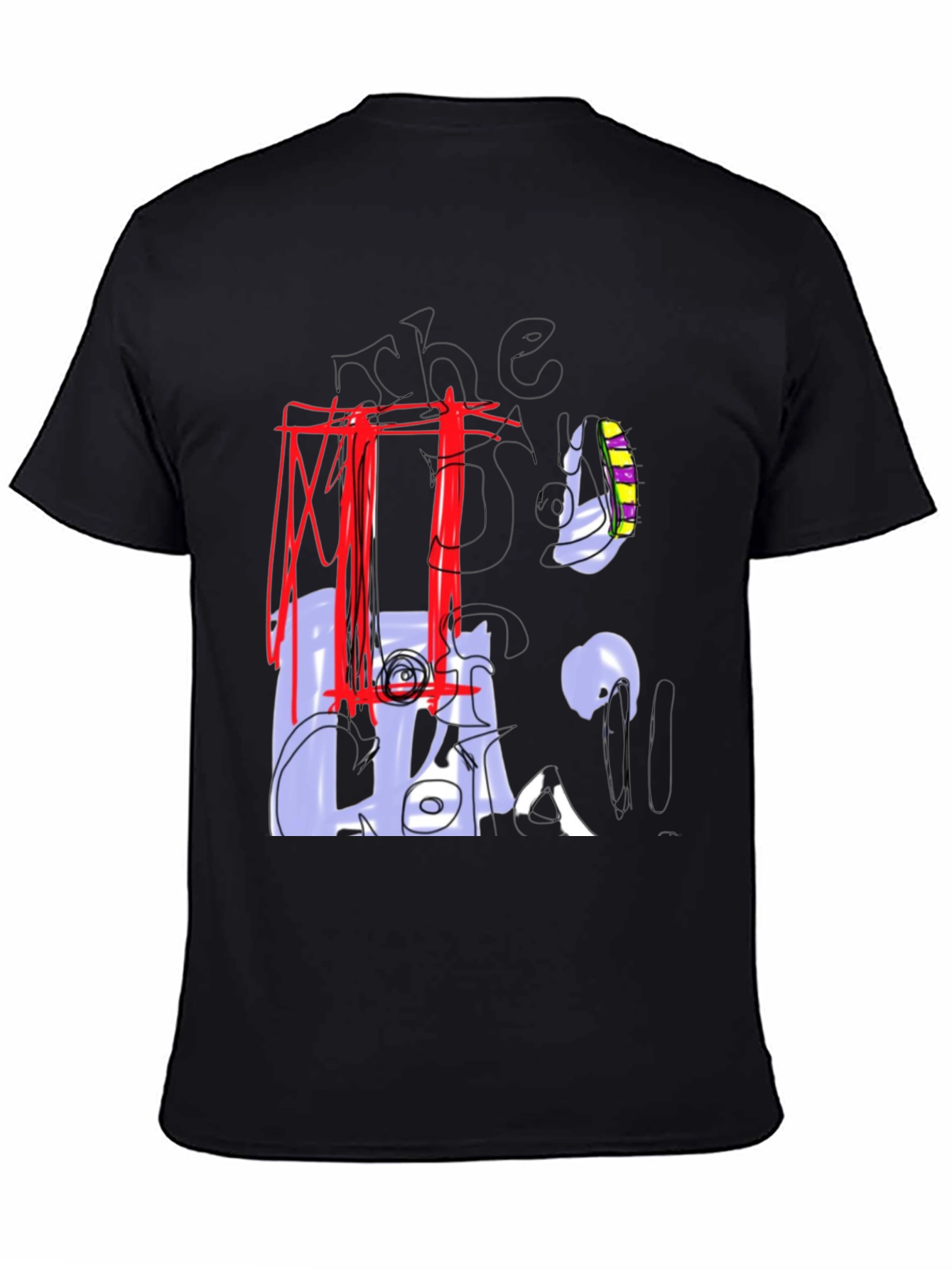 Abstract Graphic Print Black Crew Neck Tee