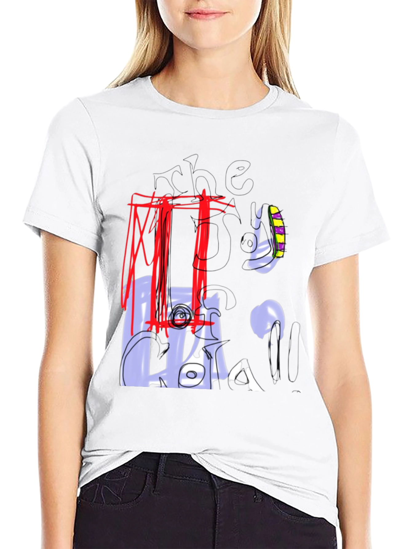 Abstract Graphic Print Black Crew Neck Tee