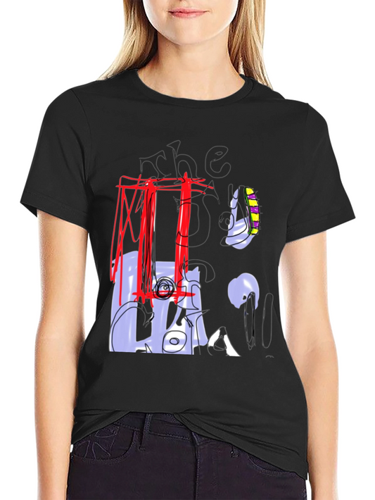 Abstract Graphic Print Black Crew Neck Tee