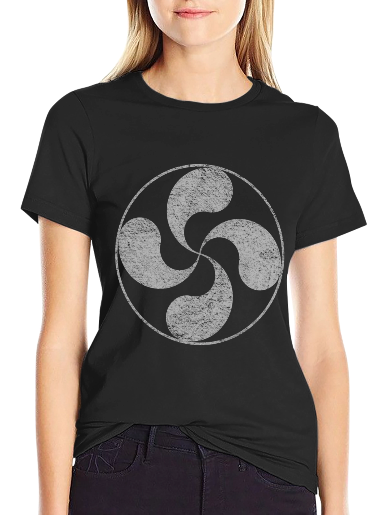 Black T-Shirt with Lauburu Basque Cross Design